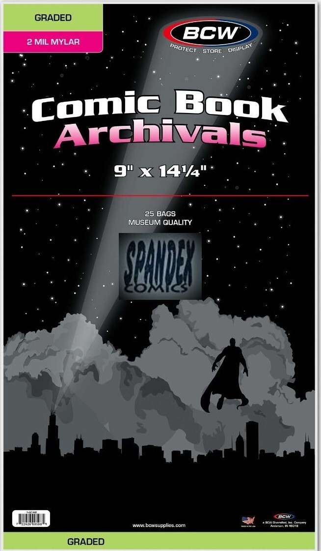 BCW Graded Comic Mylar Archivals 25 Count -2 Mil. Heavy CGC Graded – 9″ x 14″