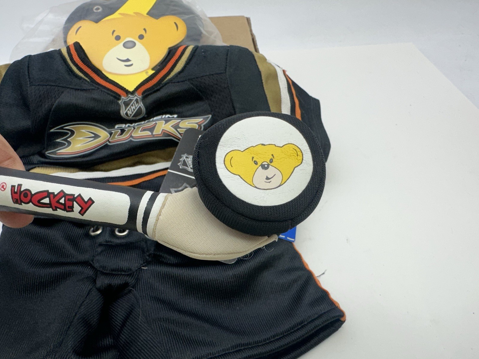 Anaheim Ducks Build-A-Bear Plush Doll NHL Hockey Bear Uniform Jersey Stick NEW