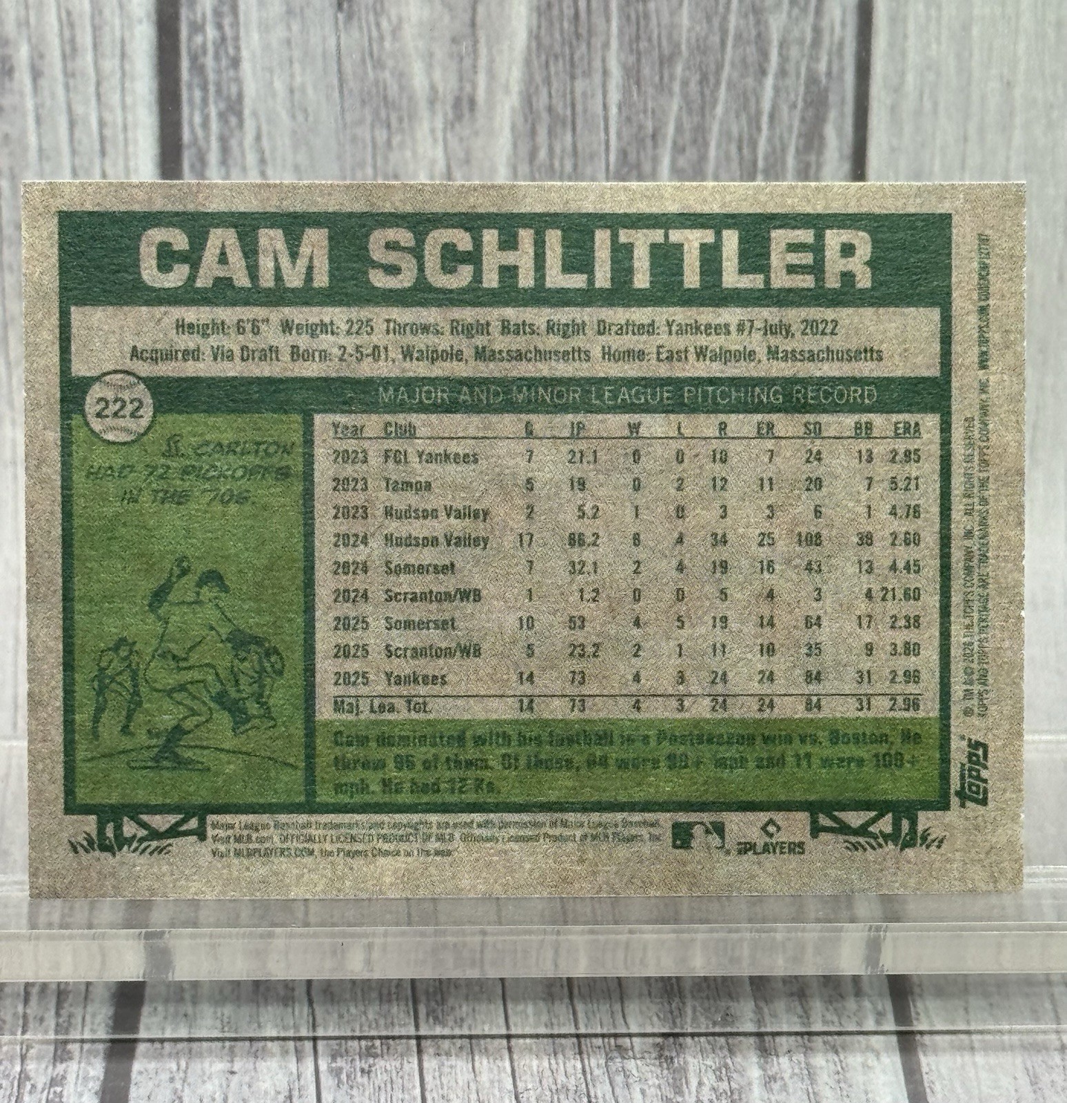 Cam Schlittler Rookie 2026 Topps Heritage Dark Gray Border RC NY Yankees #222