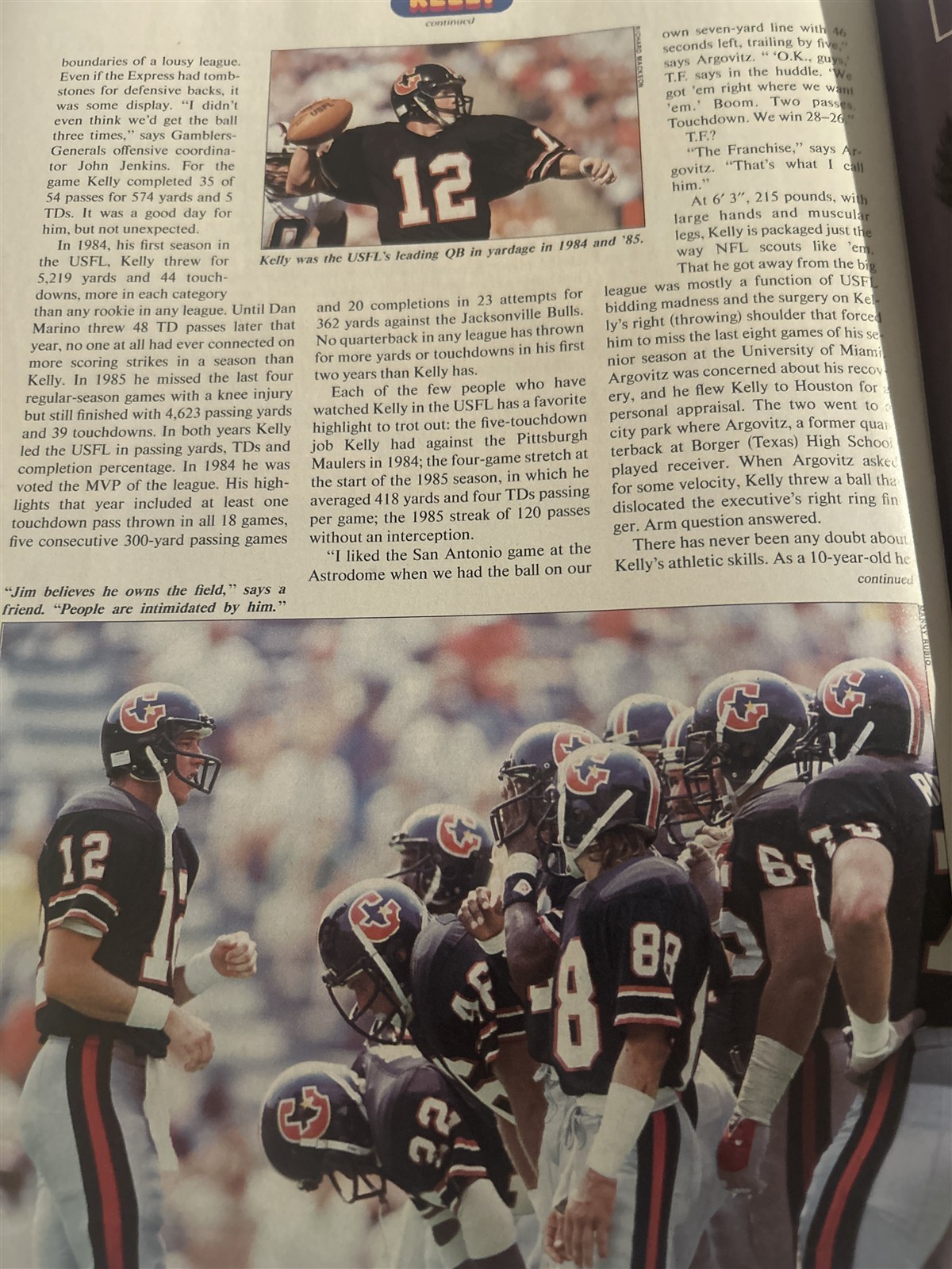 1986 Sports Illustrated New Jersey GENERALS Jim KELLY No Label USFL Top Gun
