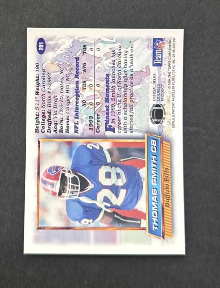 1994 Topps Finest THOMAS SMITH Refractor Rookie RC #201