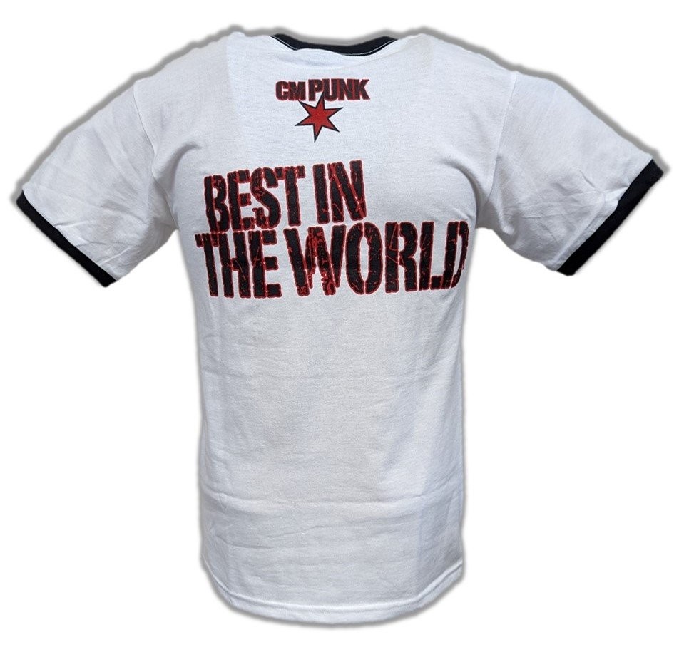 CM Punk Best In The World Mens White Ringer T-shirt