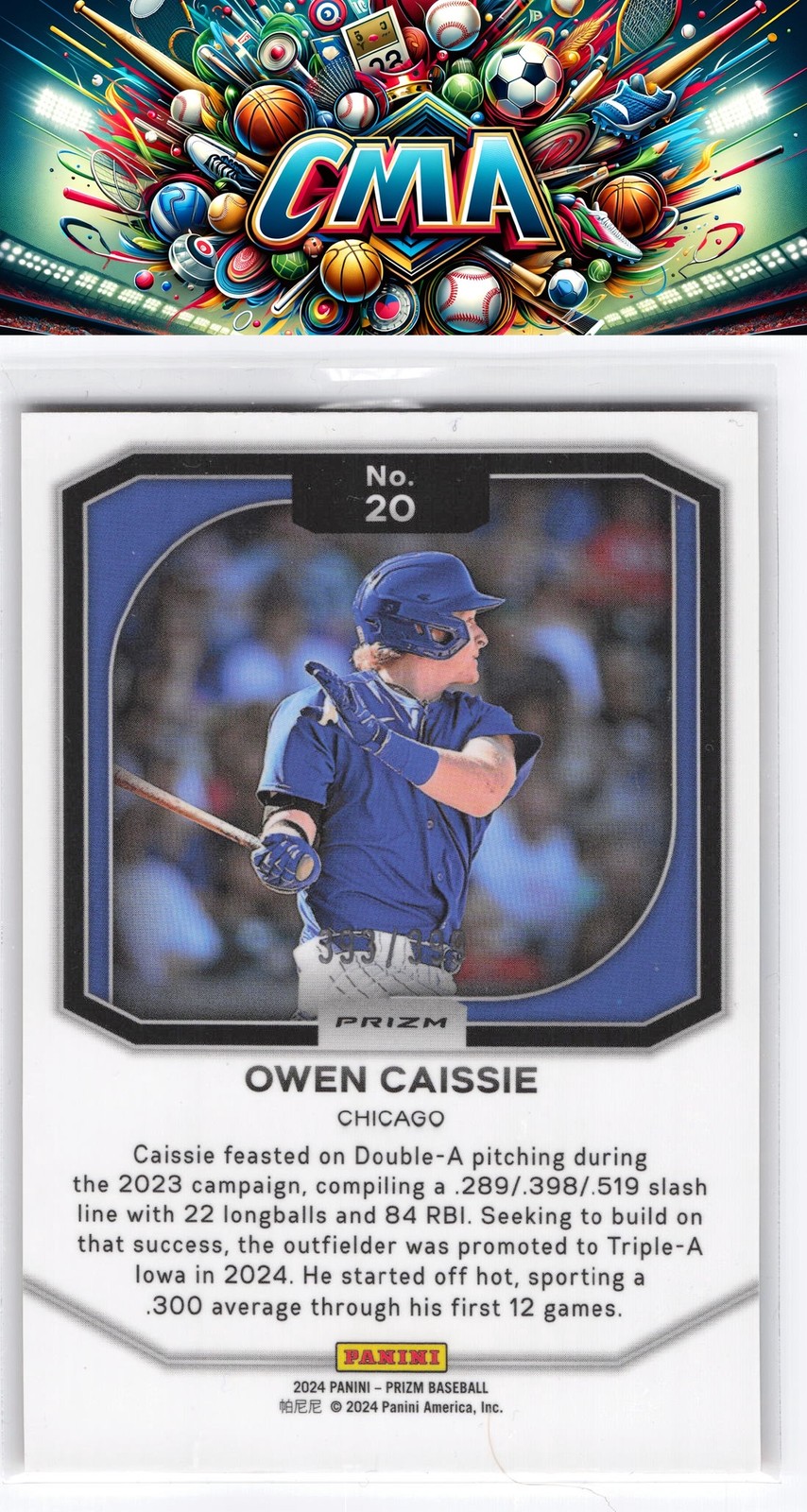 2024 Panini Prizm #20 Owen Caissie Top Tier Red Pulsar Prizms #/399