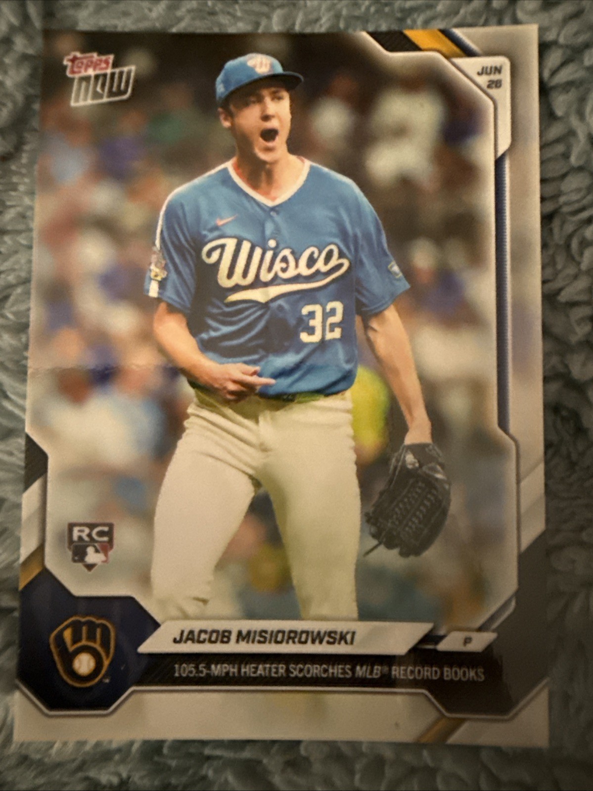 2026 Topps Now Jacob Misiorowski Brewers RC 105.5 MPH Heater MLB Record #383