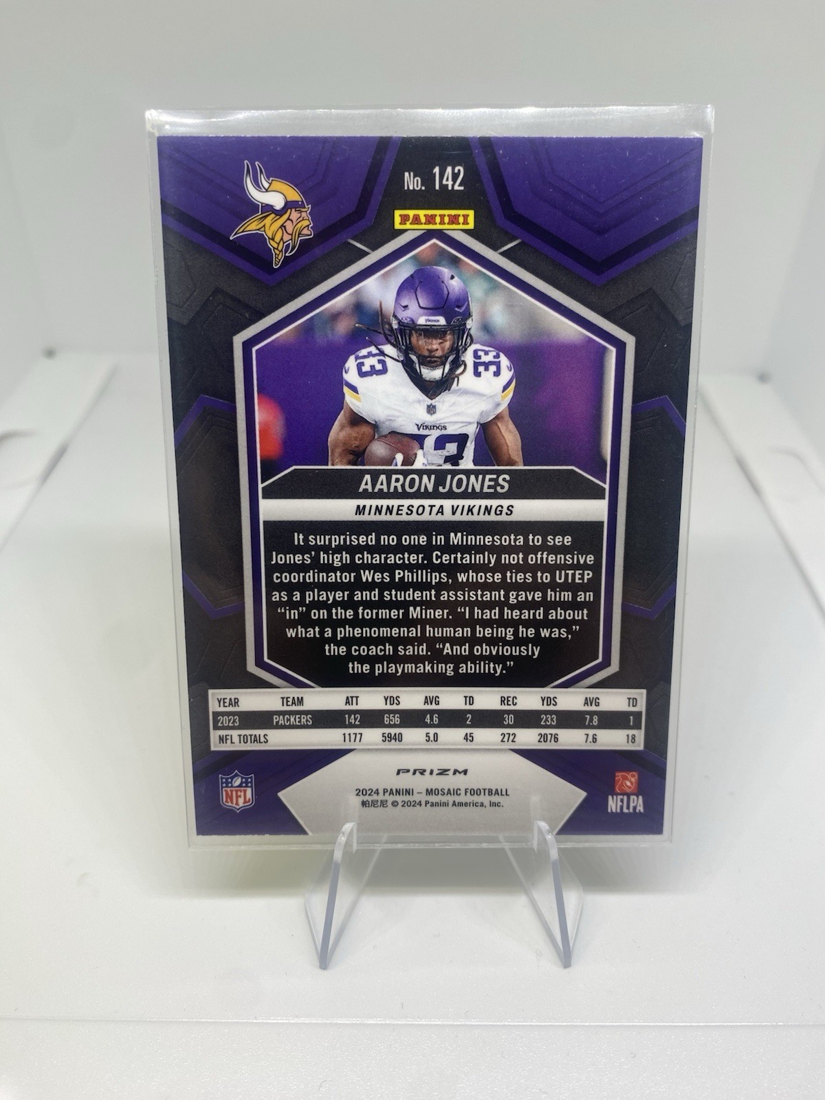 Aaron Jones 2024 Panini Mosaic – Reactive Yellow Mosaic Prizm #142 – Vikings