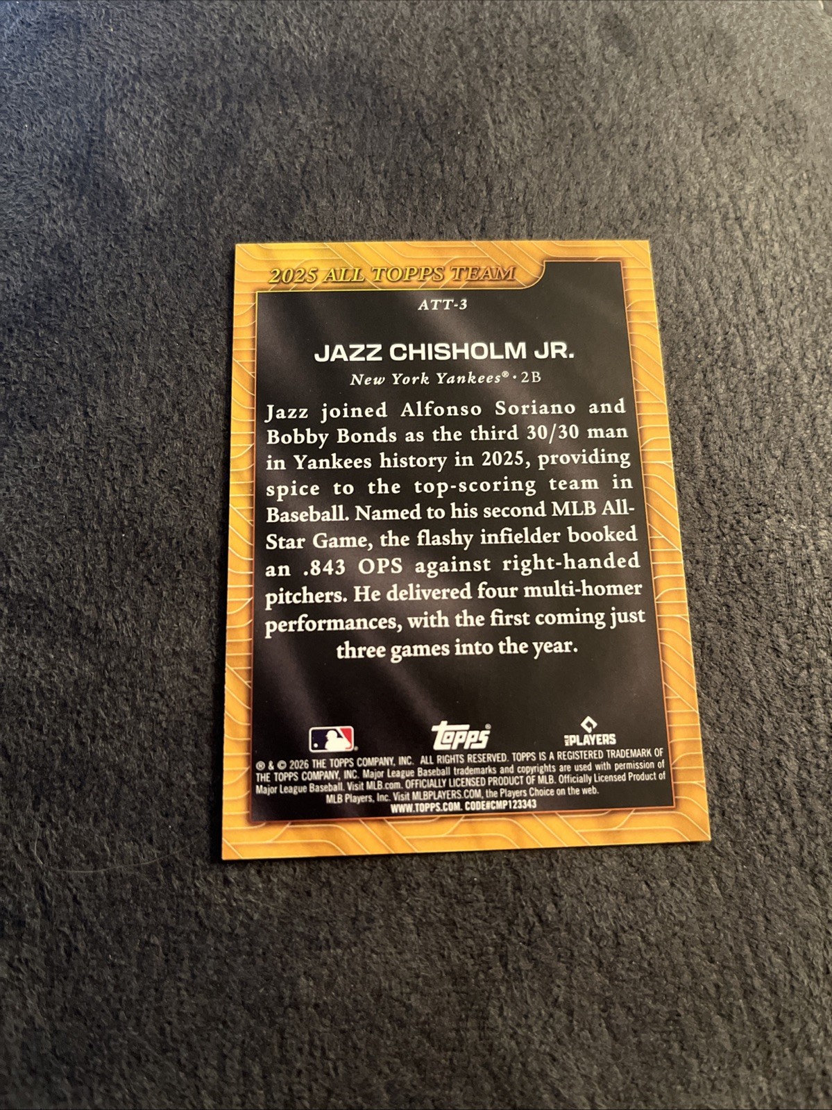 2026 Topps Series 1 #ATT-3 Jazz Chisholm Jr. 2025 All-Topps Team Yankees