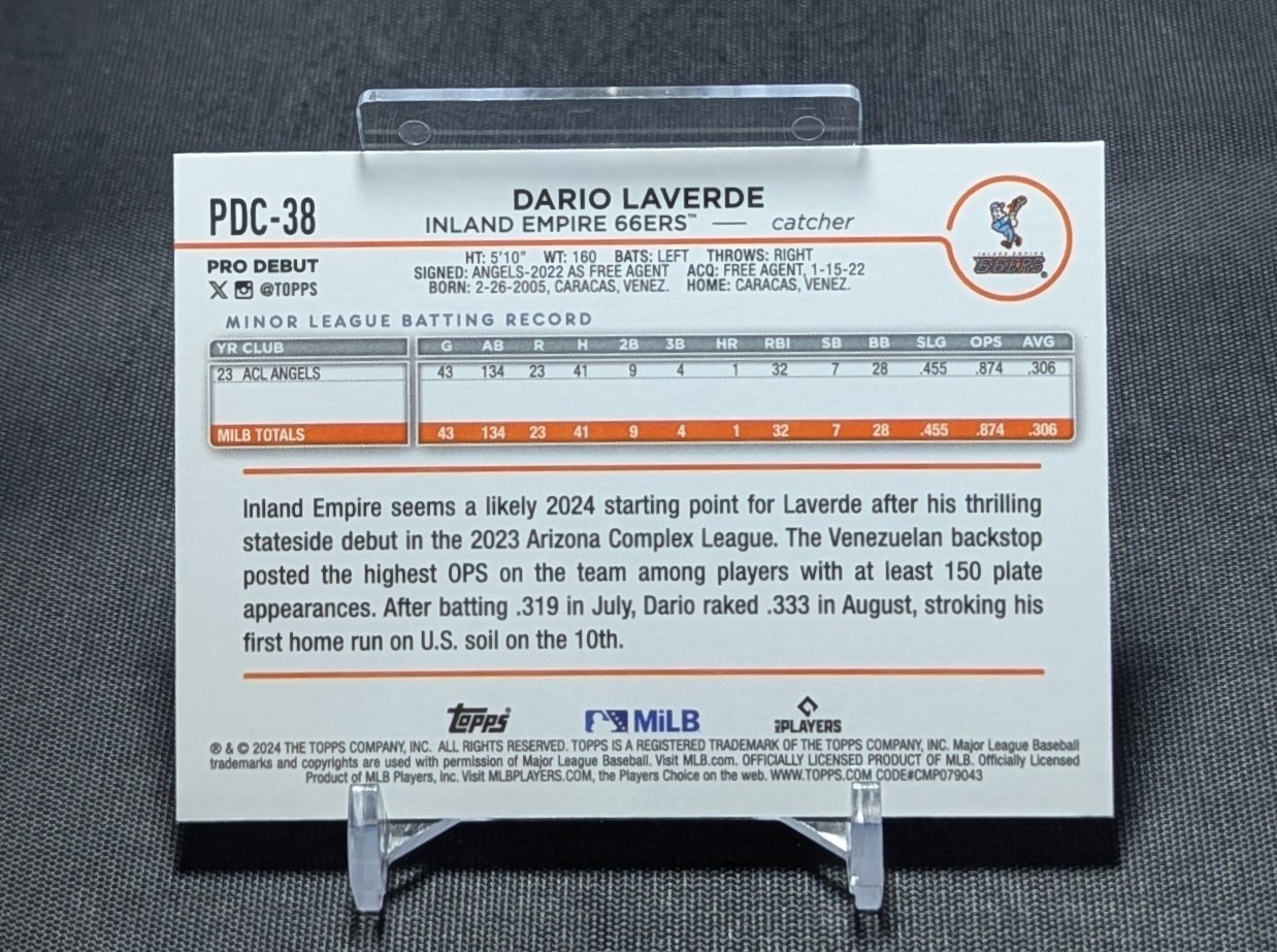 Dario Laverde Orange Refractor /25 2024 Topps Pro Debut Chrome Card #38 Angels