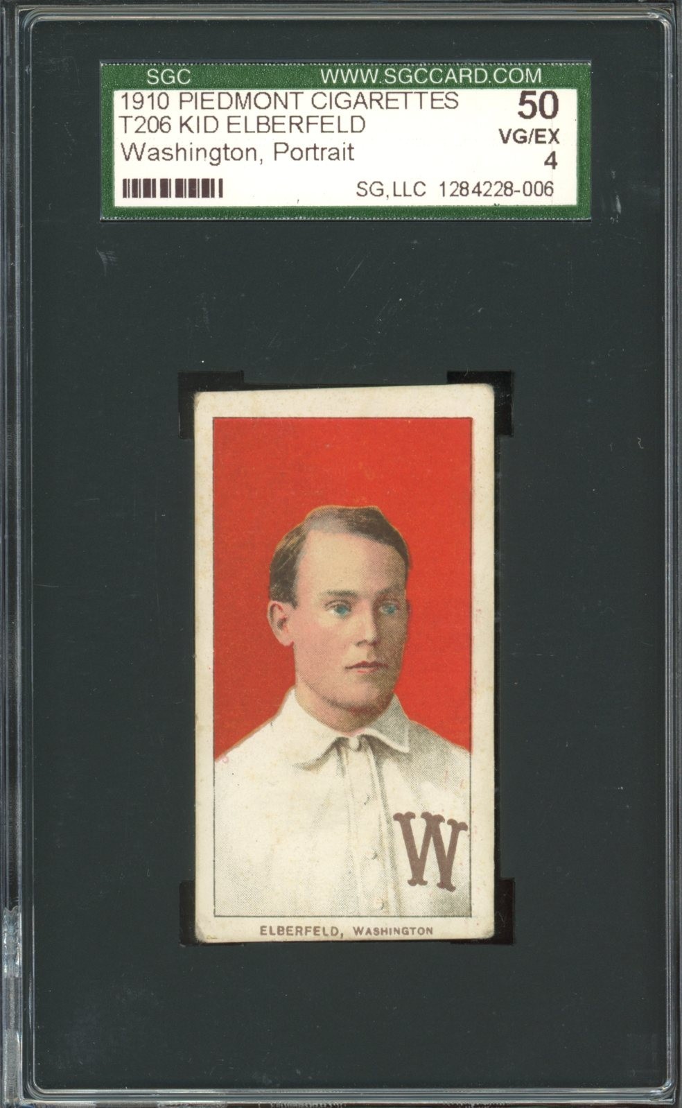 1909-11 T206 Kid Elberfeld Portrait Washington Senators Piedmont 350 SGC 4