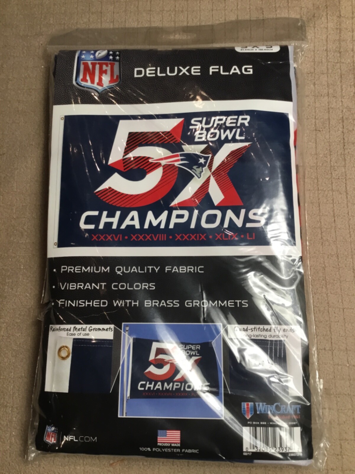 New England Patriots 3′ x 5′ 5X Super Bowl Champions Deluxe Flag Banner