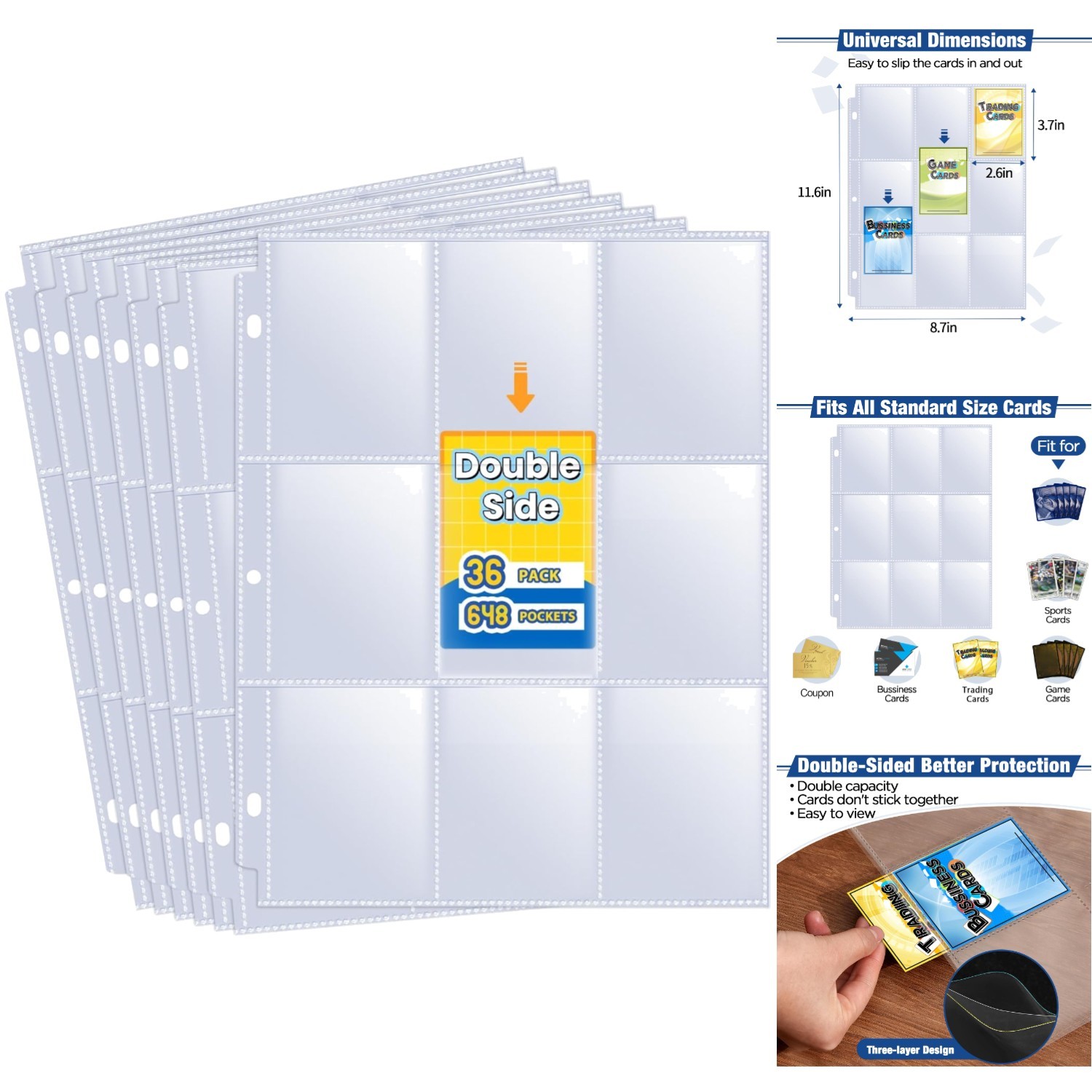 648 Pockets Double Sided Trading Card Sleeves 9-Pocket Binder Sheets for MTG TCG