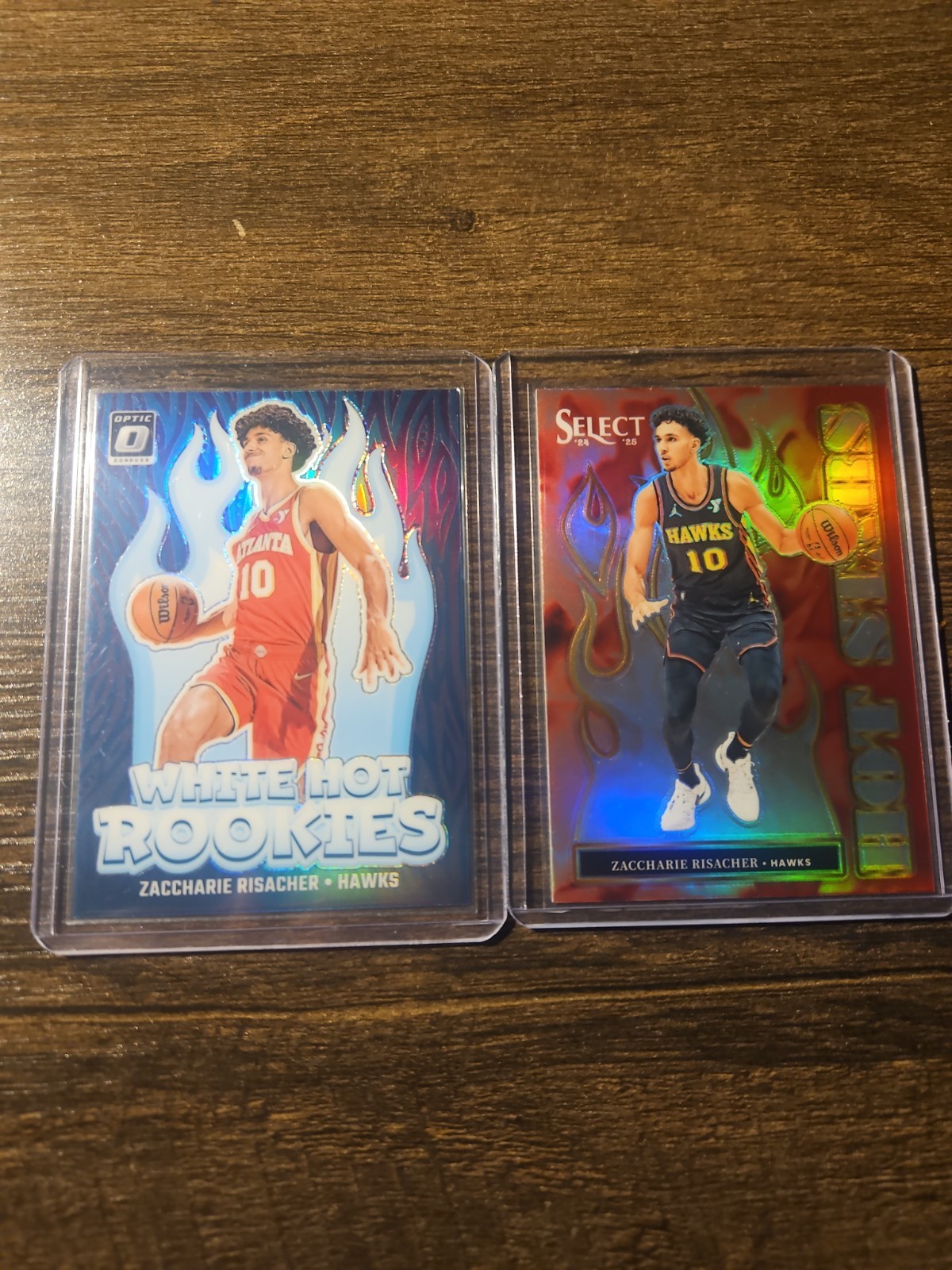 Lot of 2 Zaccharie Risacher Optic White Hot Rookies Purple & Select Hot Stars RC