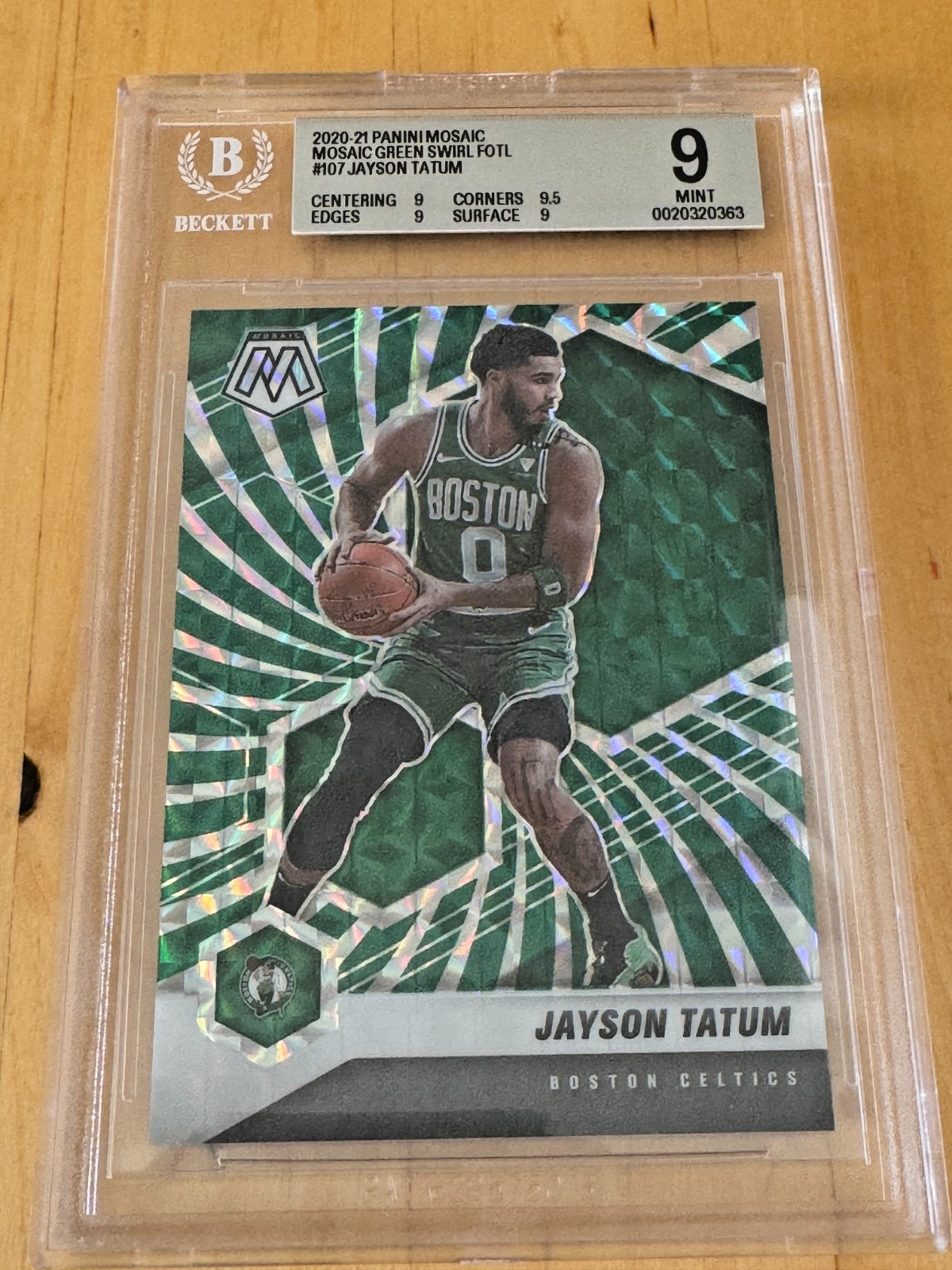 Jayson Tatum 2020-21 #107 Mosaic Green Swirl /10 RARE BGS 9 MINT Celtics