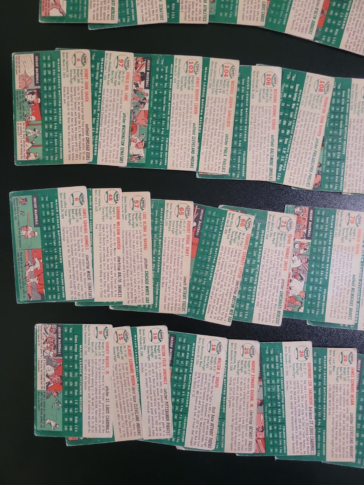 1954 Topps Baseball Card Lot – 43 Different Cards – W/ Hank Sauer and Gene Smith