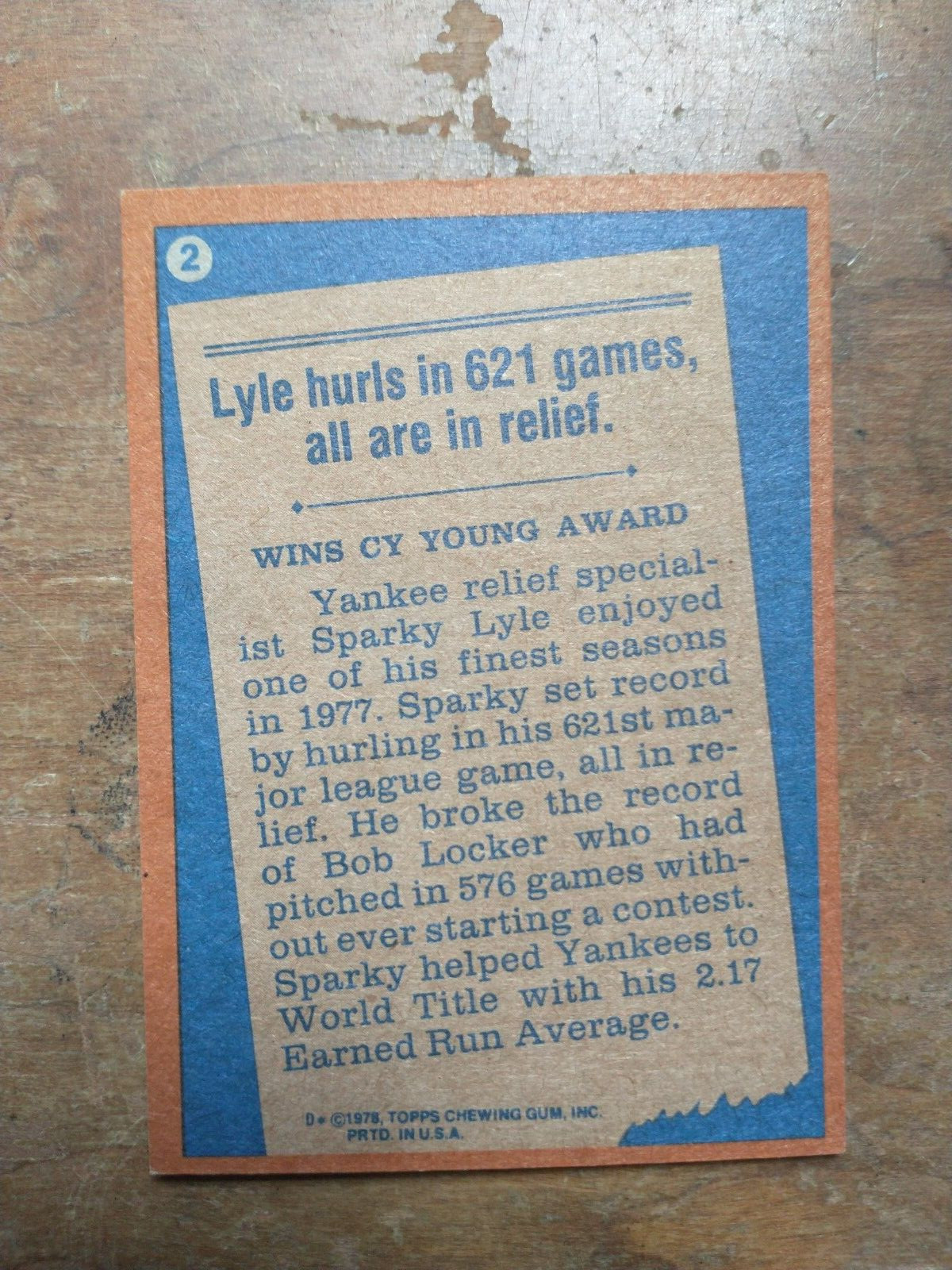 1978 Topps #2 Sparky Lyle RB (NRMT+)