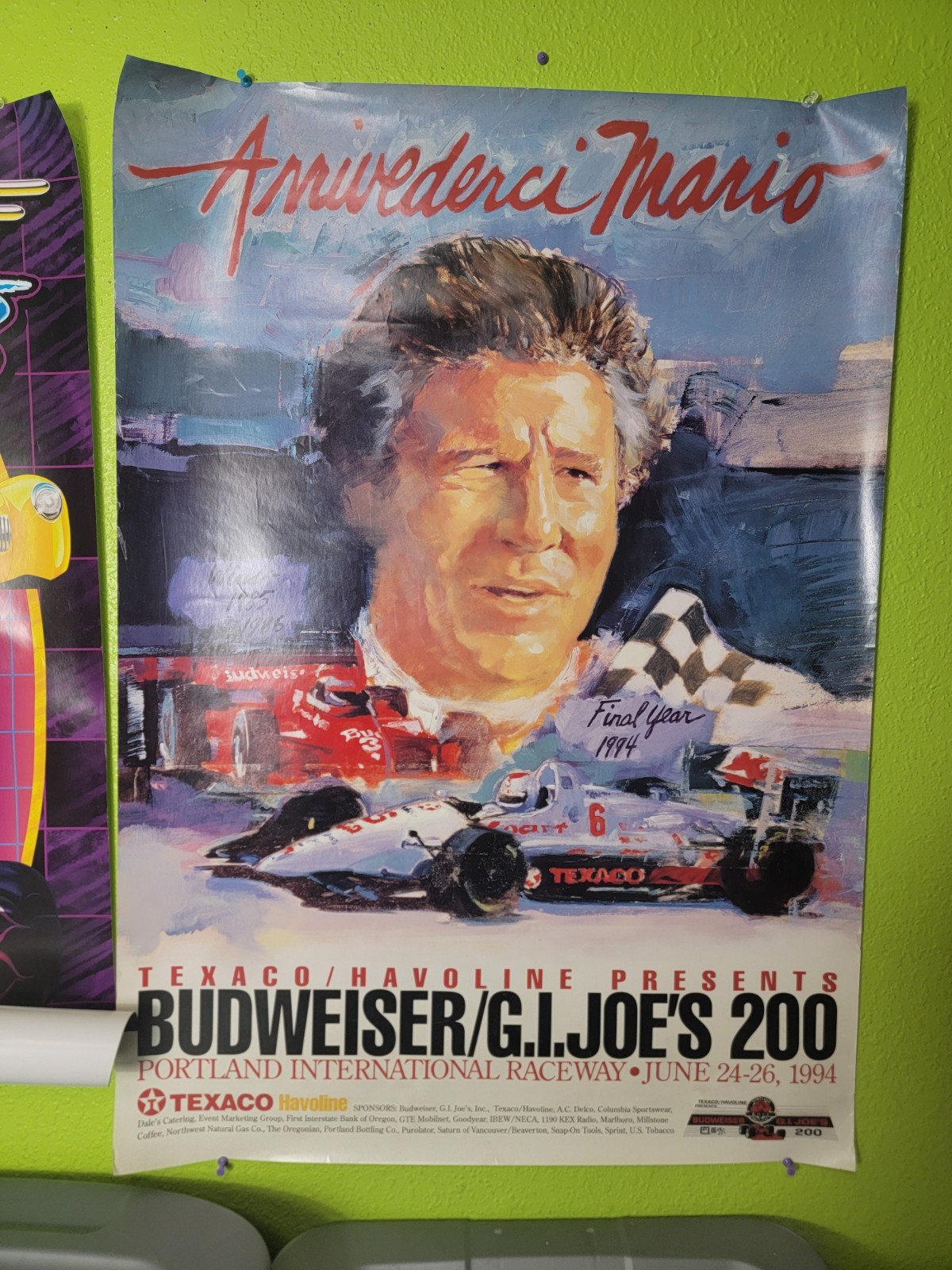 Vtg Arrivederci Mario Andretti Poster Budweiser 200 Final Indycar Portland Rare