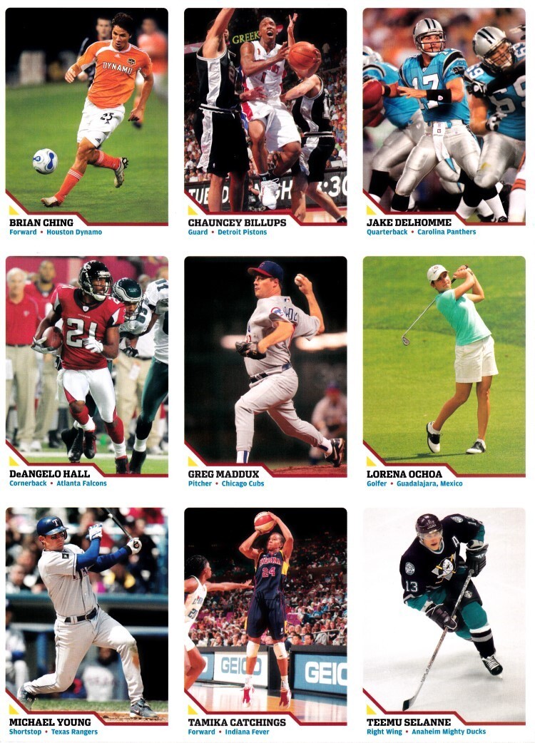 Greg Maddux Lorena Ochoa Billups Delhomme Selanne 2006 SI for Kids 9 CARD SHEET