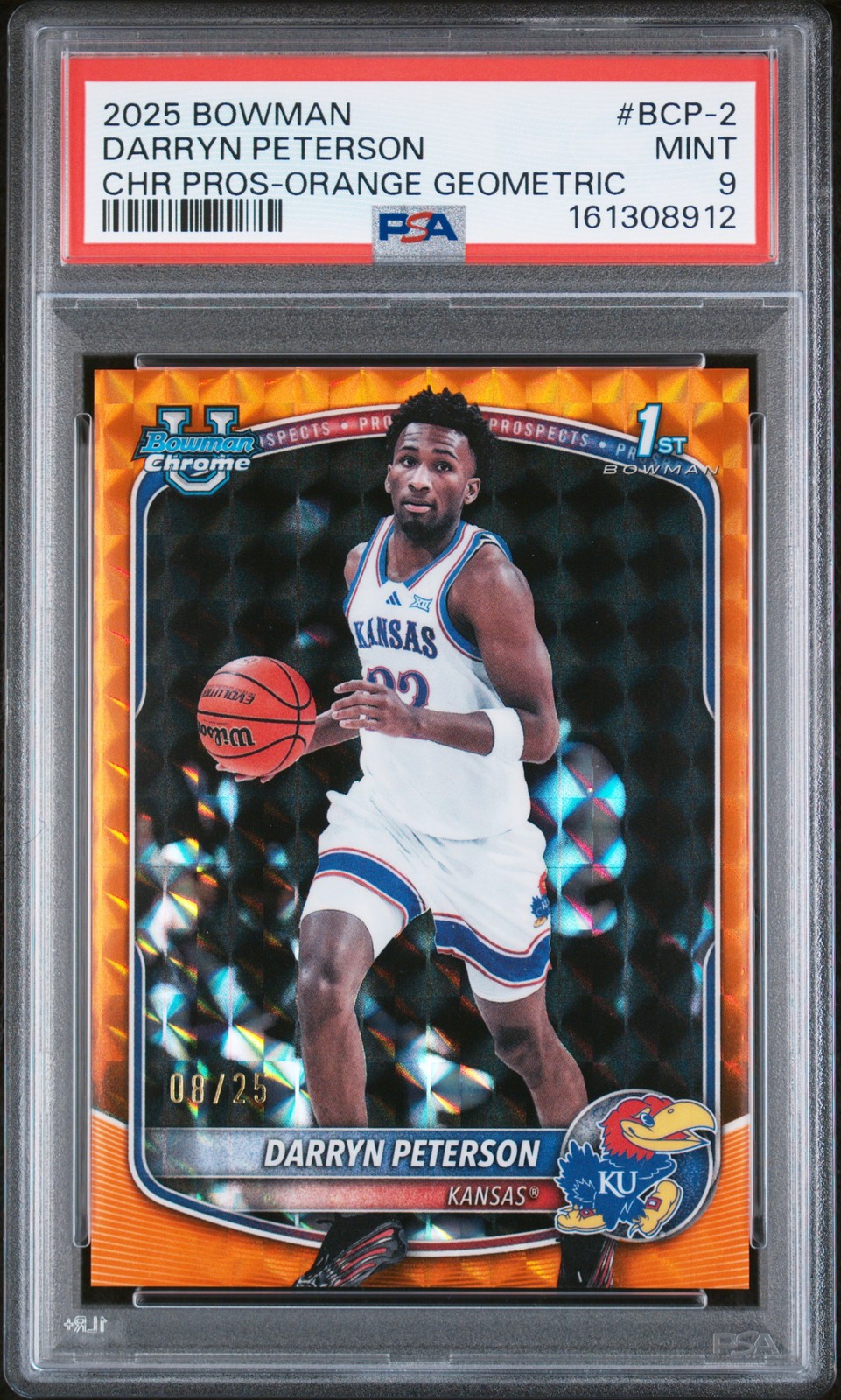 2025 BOWMAN CHROME PROSPECTS ORANGE GEOMETRIC #BCP-2 DARRYN PETERSON 08/25 PSA 9