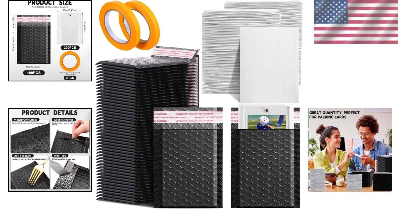 302 Pcs Trading Card Mailer Set Protectors Bubble Envelopes Plastic Inserts Tape