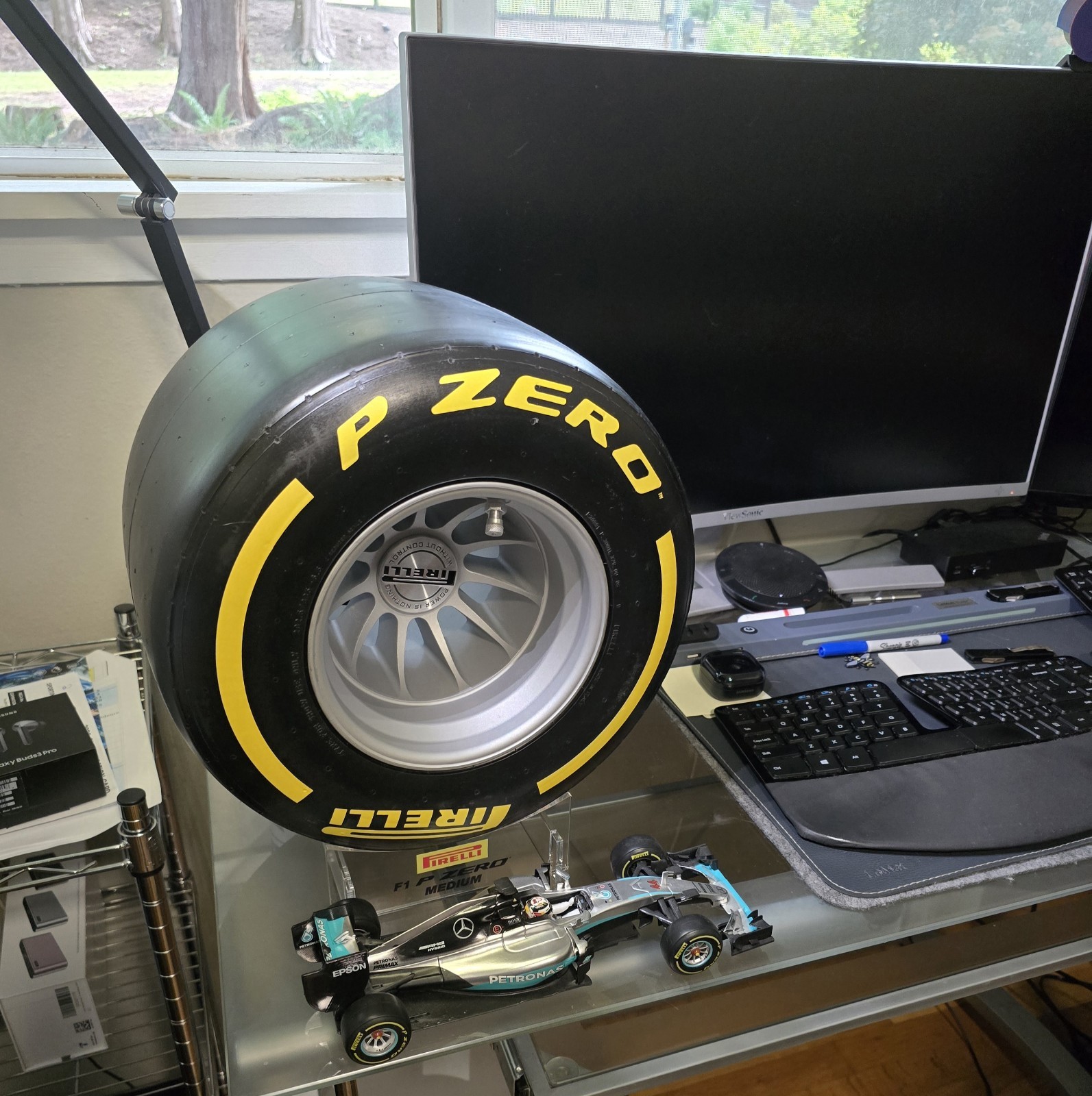 F1 Pirelli Formula One Mini Tire. Yellow Medium Wind Tunnel Pole Position Award