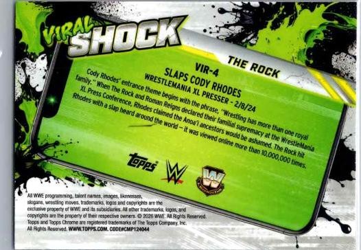 2026 Topps Chrome WWE #VIR-4 The Rock Viral Shock Blue Refractor #/150