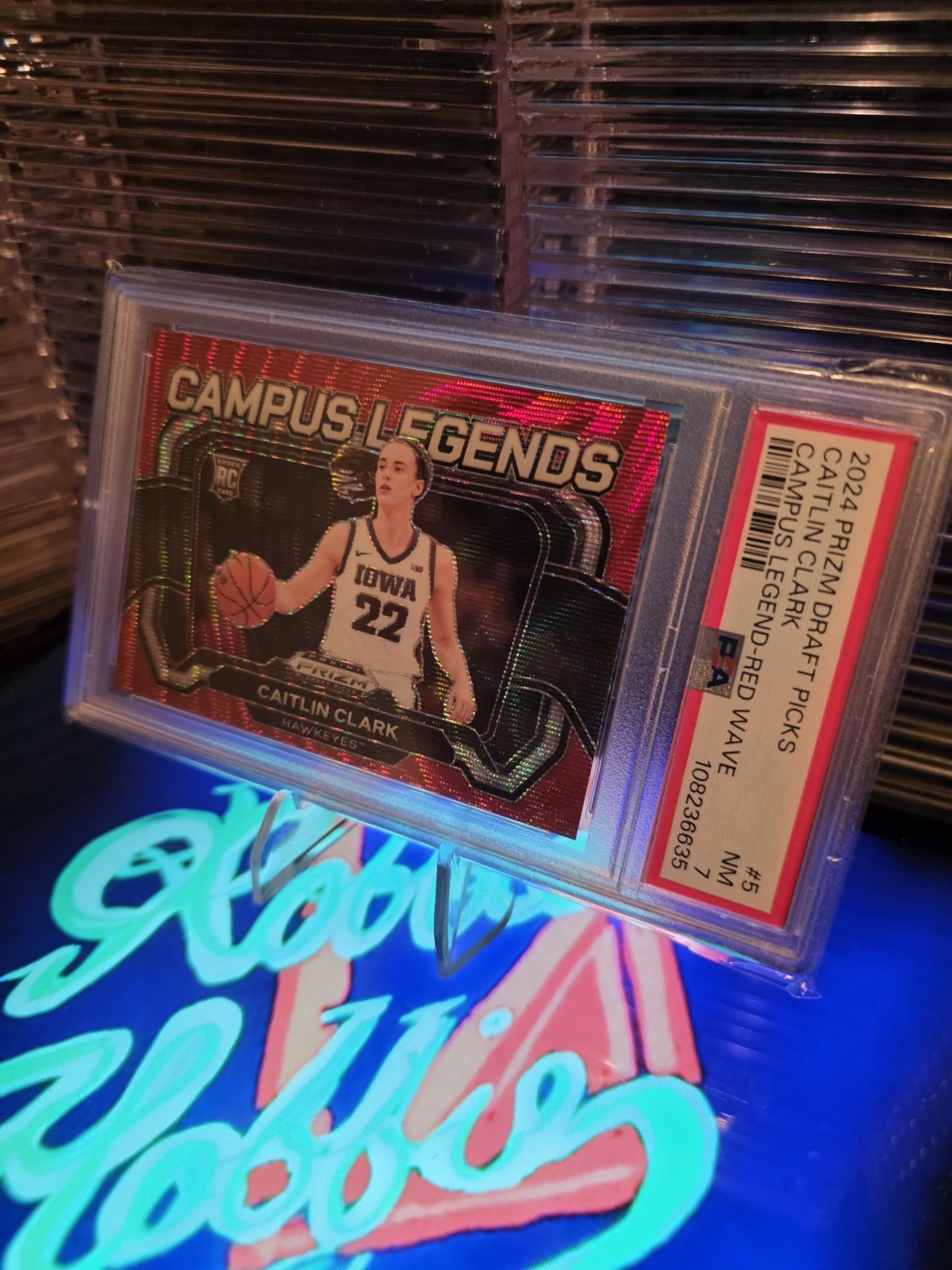 2024 Panini Prizm Draft – Campus Legends Caitlin Clark #5 Red Ice (RC) PSA 7