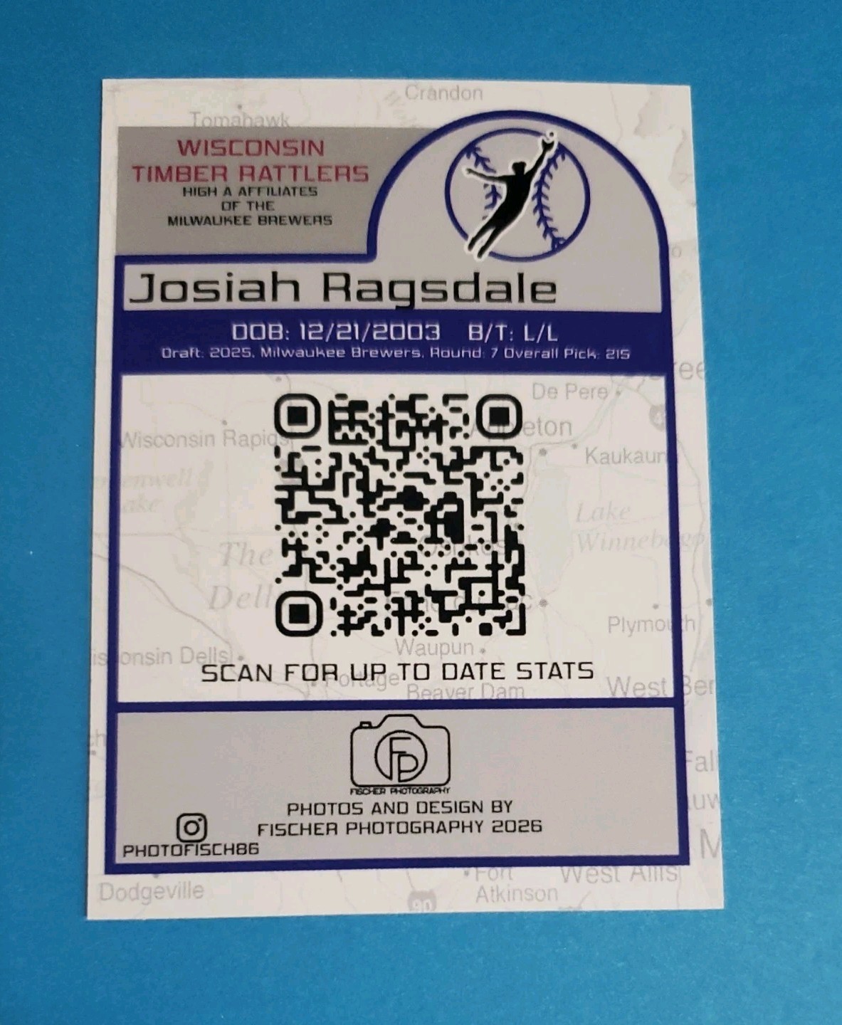 Josiah Ragsdale 2026 Custom Card Wisconsin Timber Rattlers Brewers Postcard