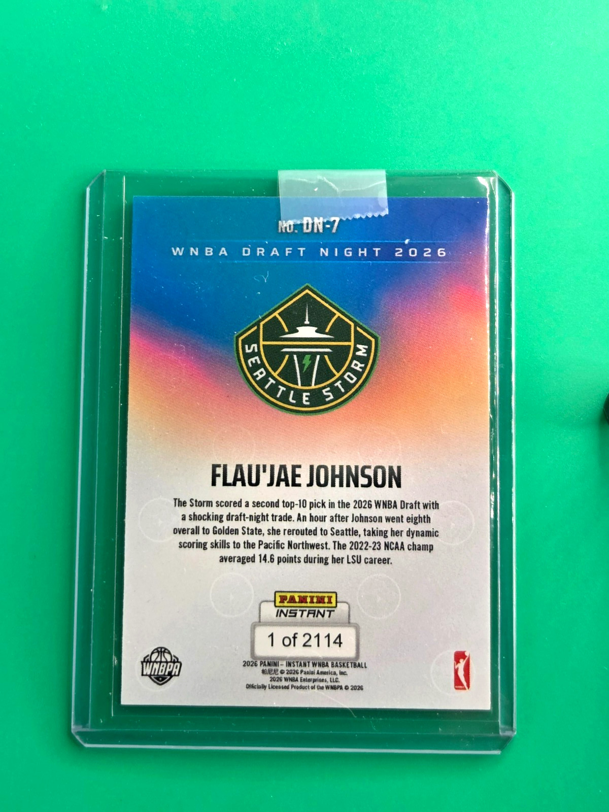 FLAU’JAE JOHNSON RC 2026 Panini Instant WNBA Draft Night ROOKIE #7 In Hand