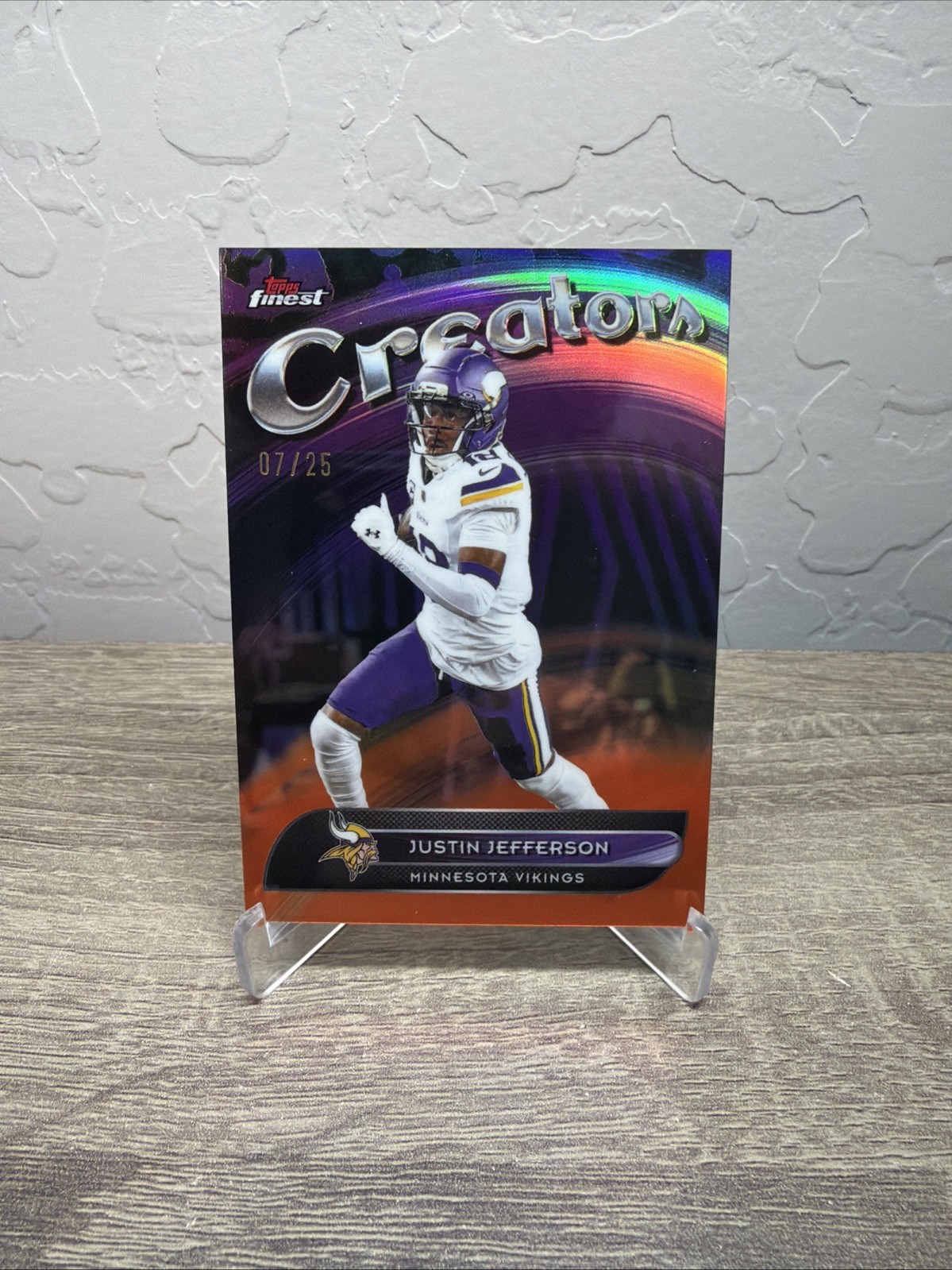 2025 Topps Finest Justin Jefferson Creators Orange Refractor /25 #CR-20 Vikings