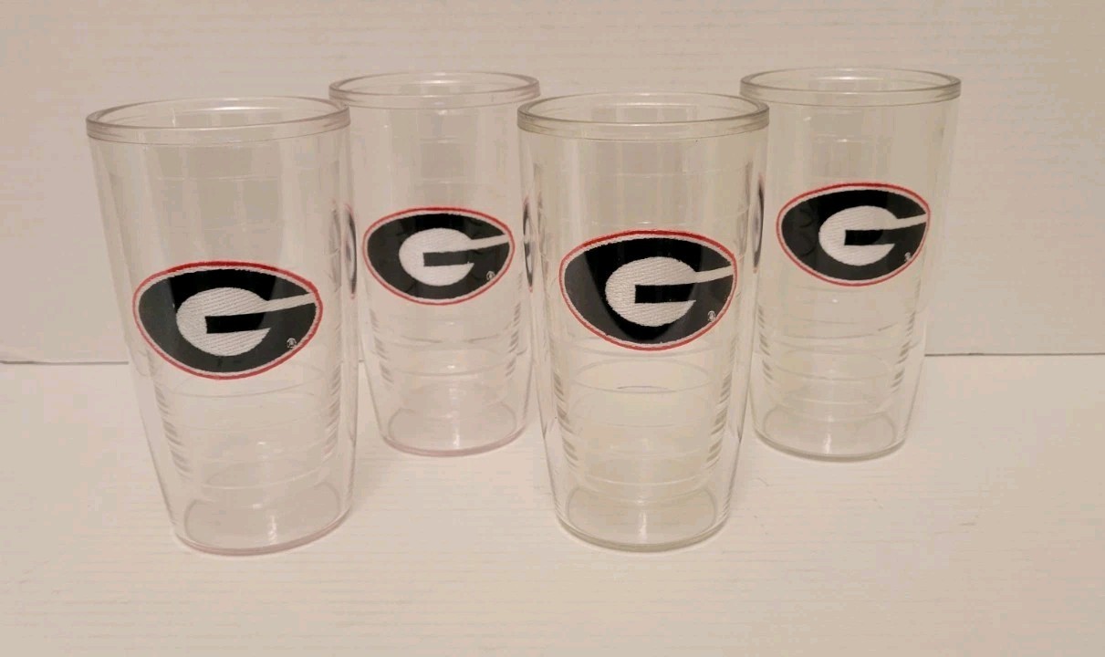 Set of 4 University of Georgia Bulldogs UGA Insulated 16oz Tervis Tumbler Cups