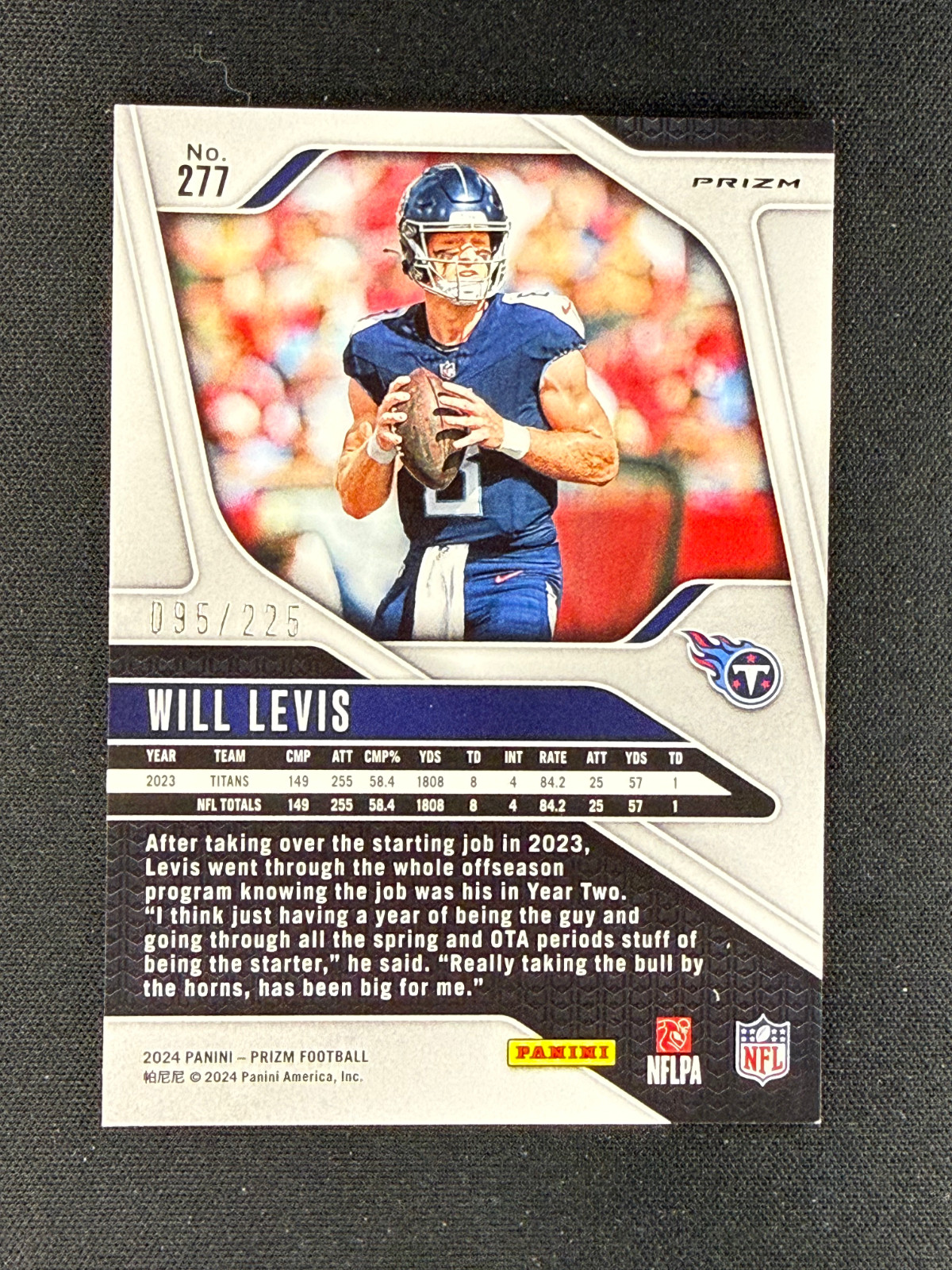 2024 Panini Prizm Purple Cracked Ice #/225 Will Levis #277 Tennessee Titans