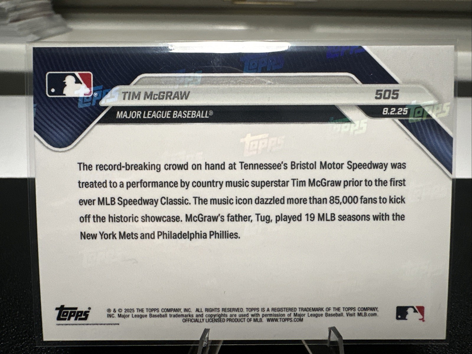Tim McGraw Speedway Classic 2025 MLB Topps NOW Card 505 2821 Made