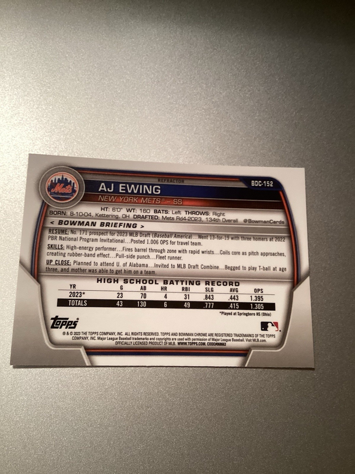 2023 Bowman Draft – Chrome AJ Ewing #BDC-152 Refractor (RC)