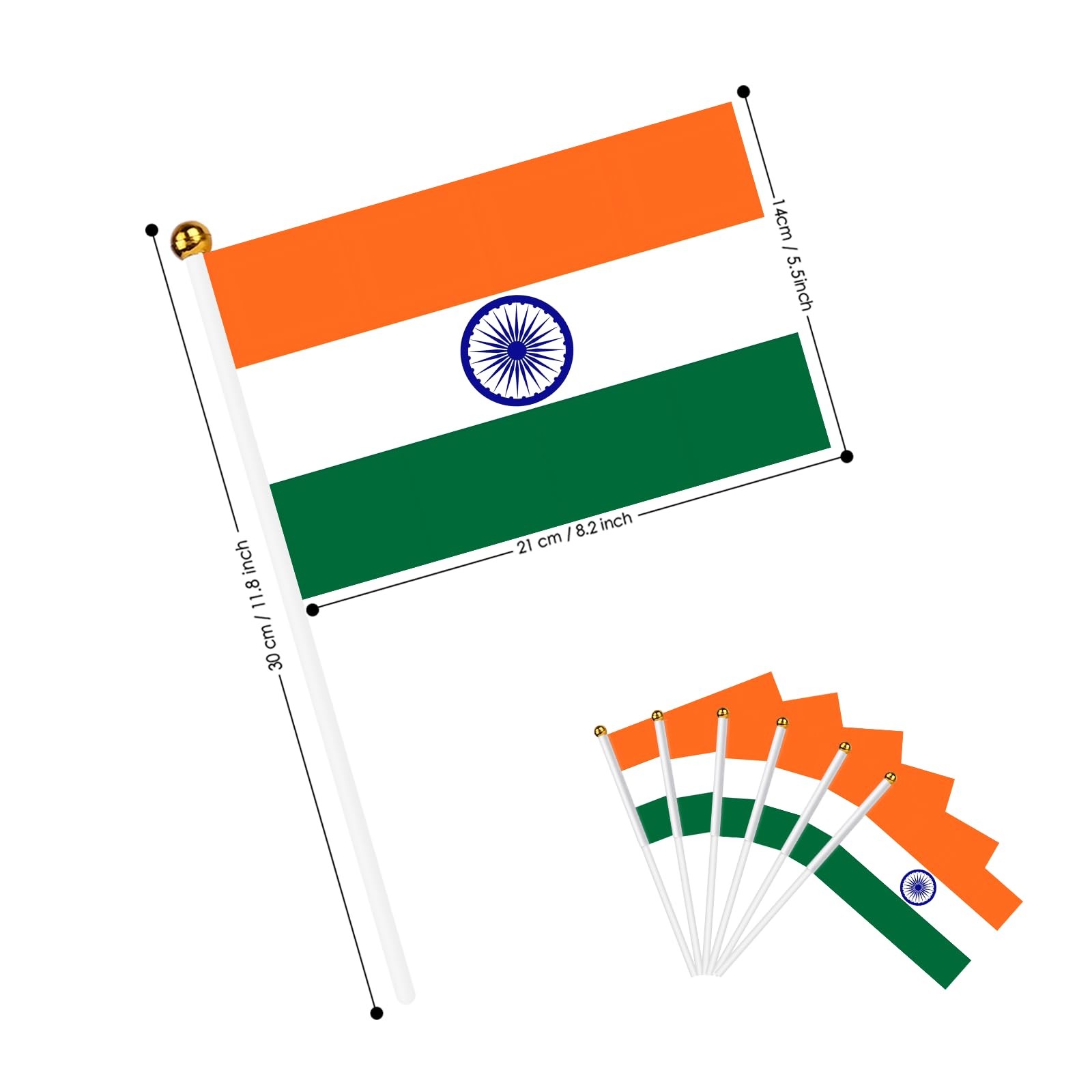 AhfuLife 30pcs India Hand Held Flag for 26th 5×8 Inch-30 Pcs,