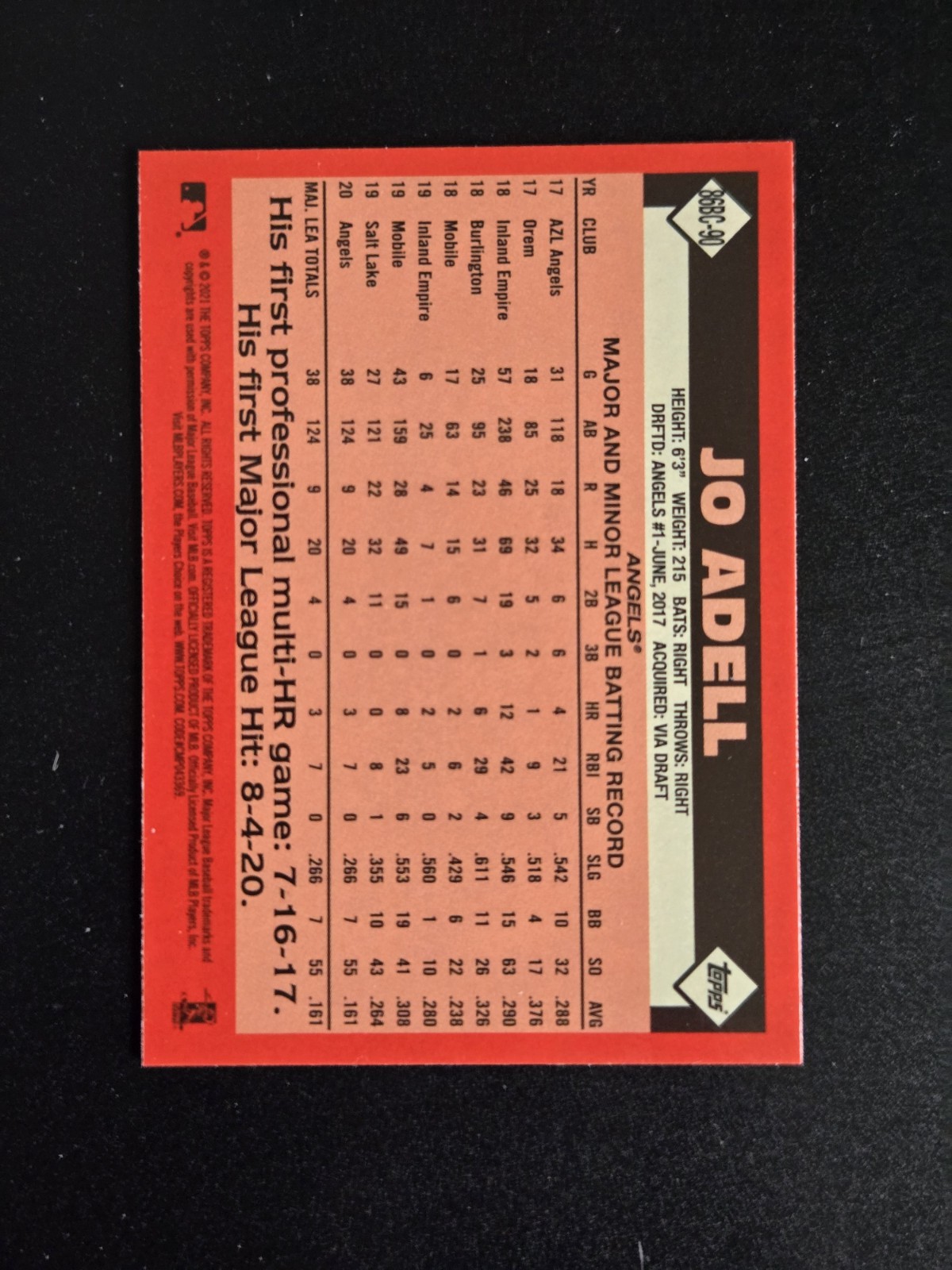 2021 Topps Series 1 Jo Adell Rookie Card #86BC-90 Mojo Refractor (RC) — Angels