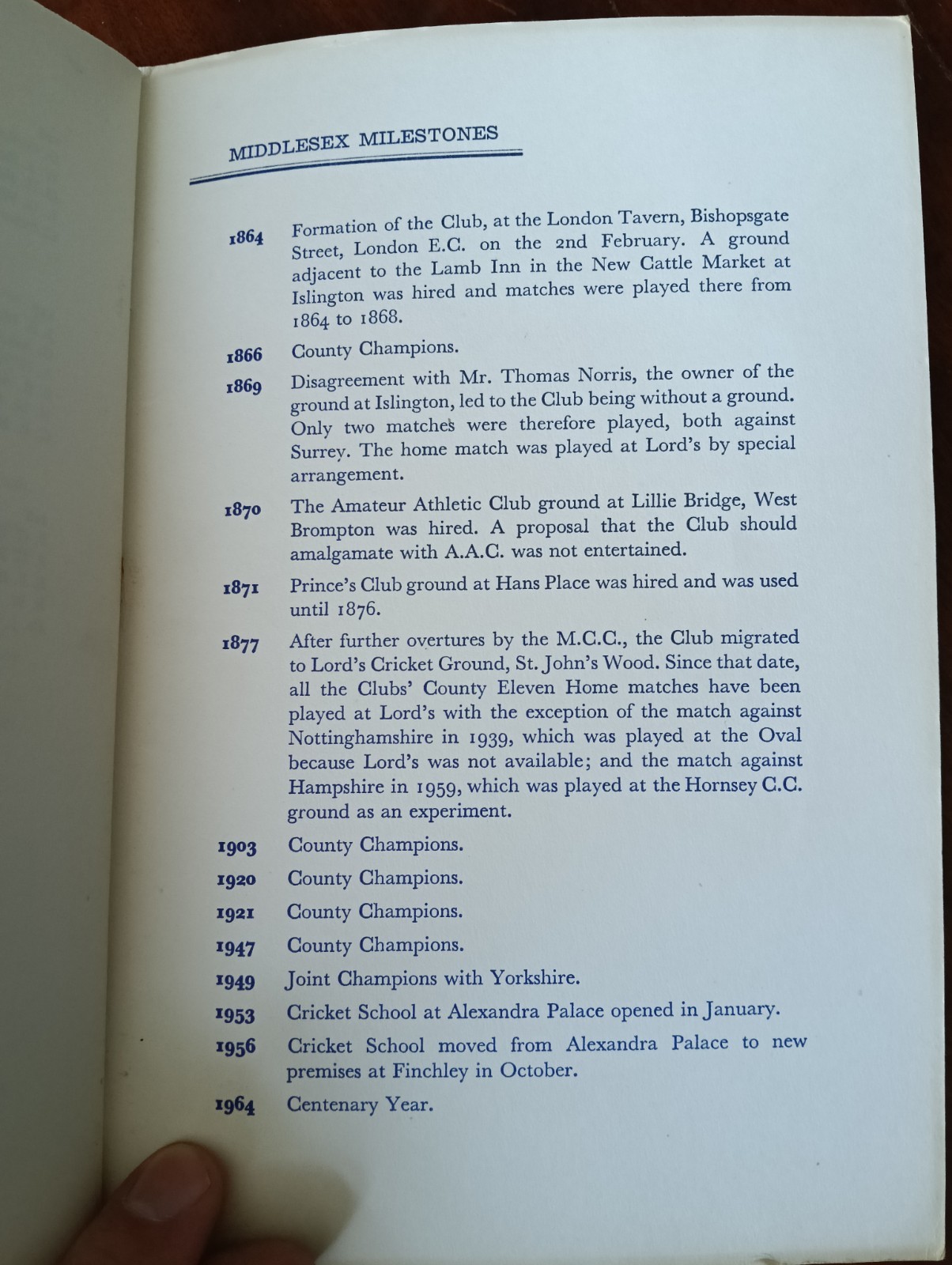 Very Rare Middlesex CCC Centenary Dinner Menu July 1964 – Good Condition