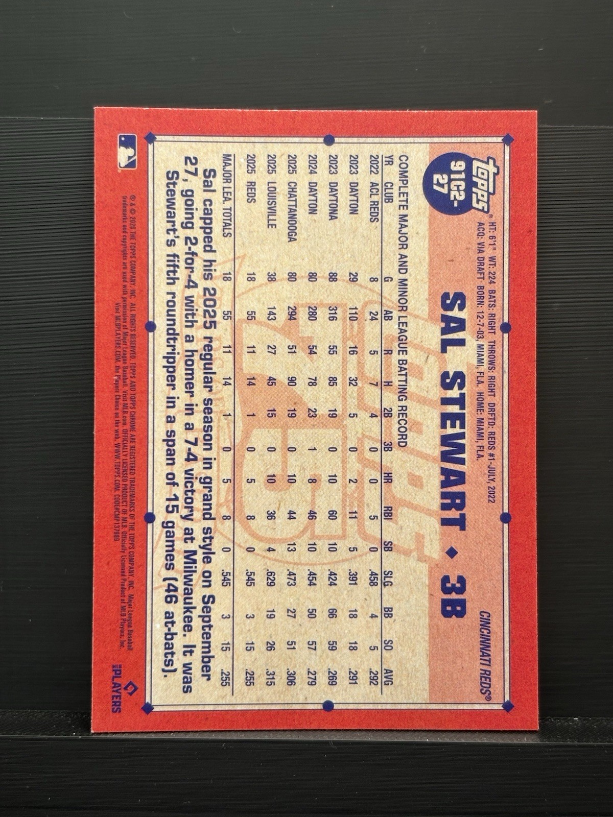 2026 Topps Series 2 Sal Stewart #91C2-27 RC Cincinnati Reds 1991 Throwback