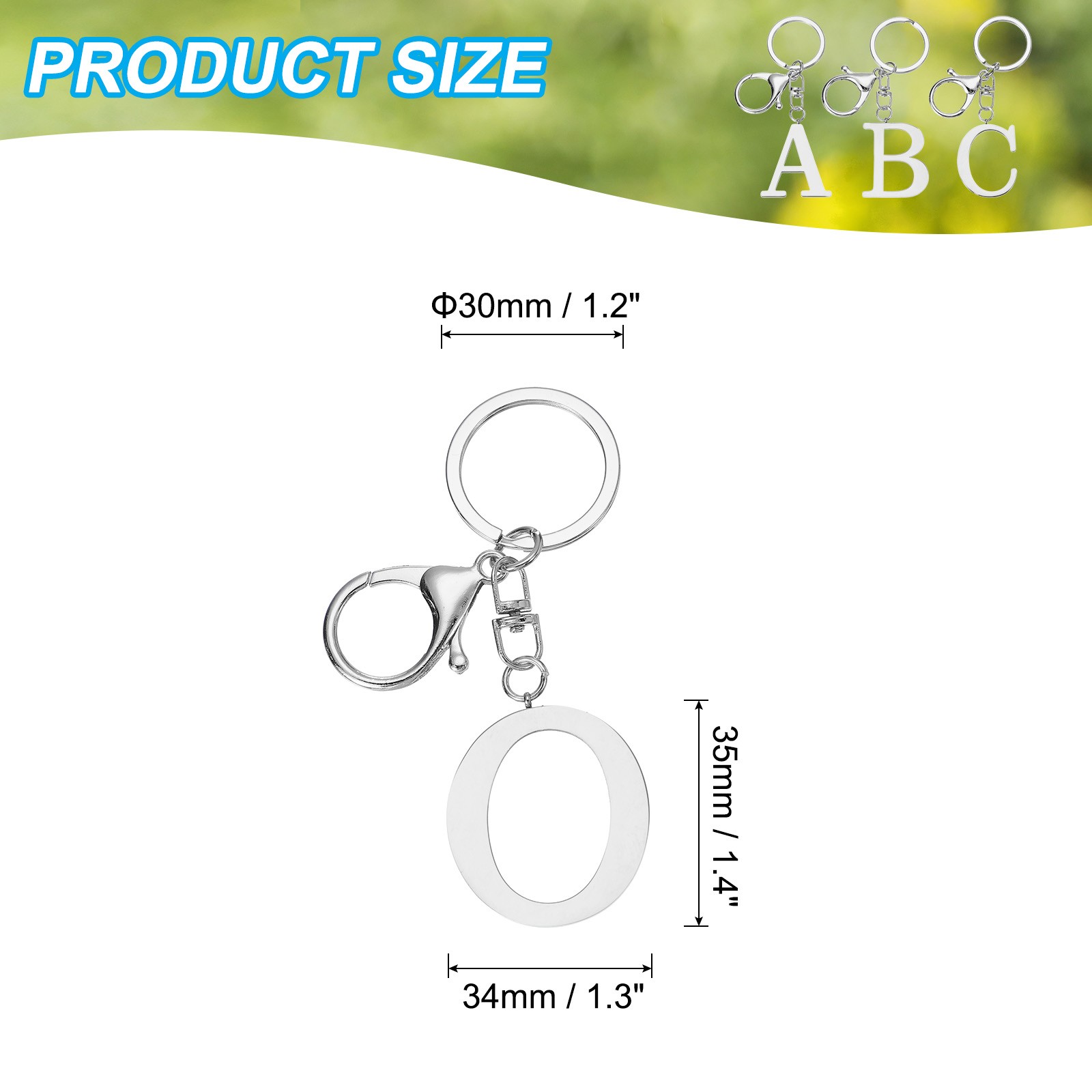 Initial Letter Key Chain Letter A-Z Keychain Initials Keyring, Silver (O)