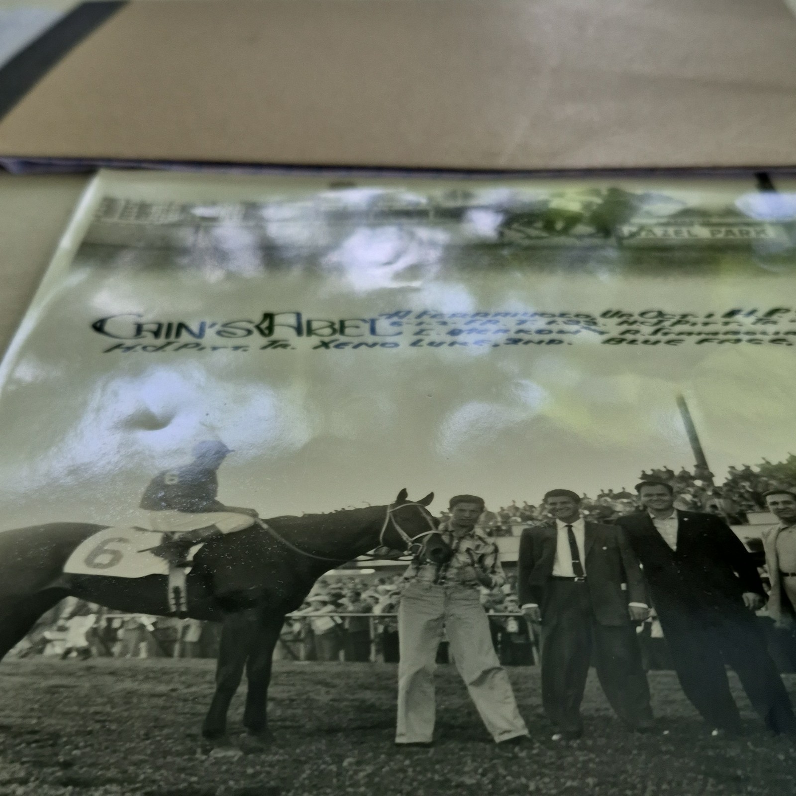 Horse Racing Black & White Photo – Jockey With Horse #6 in Winner Circle Group