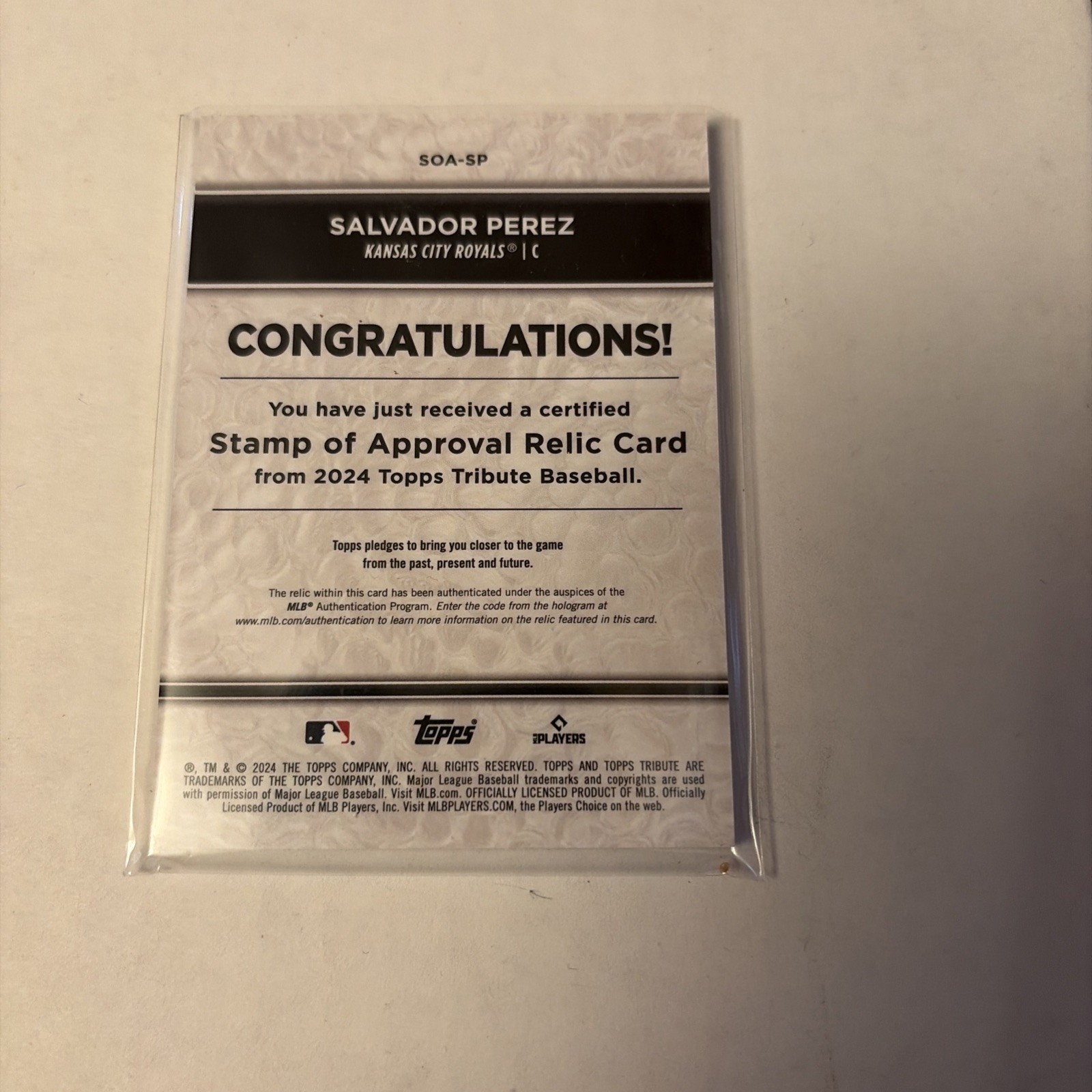 2024 Topps Tribute – Stamp of Approval Relics Salvador Perez #SOA-SP /199 (MEM)