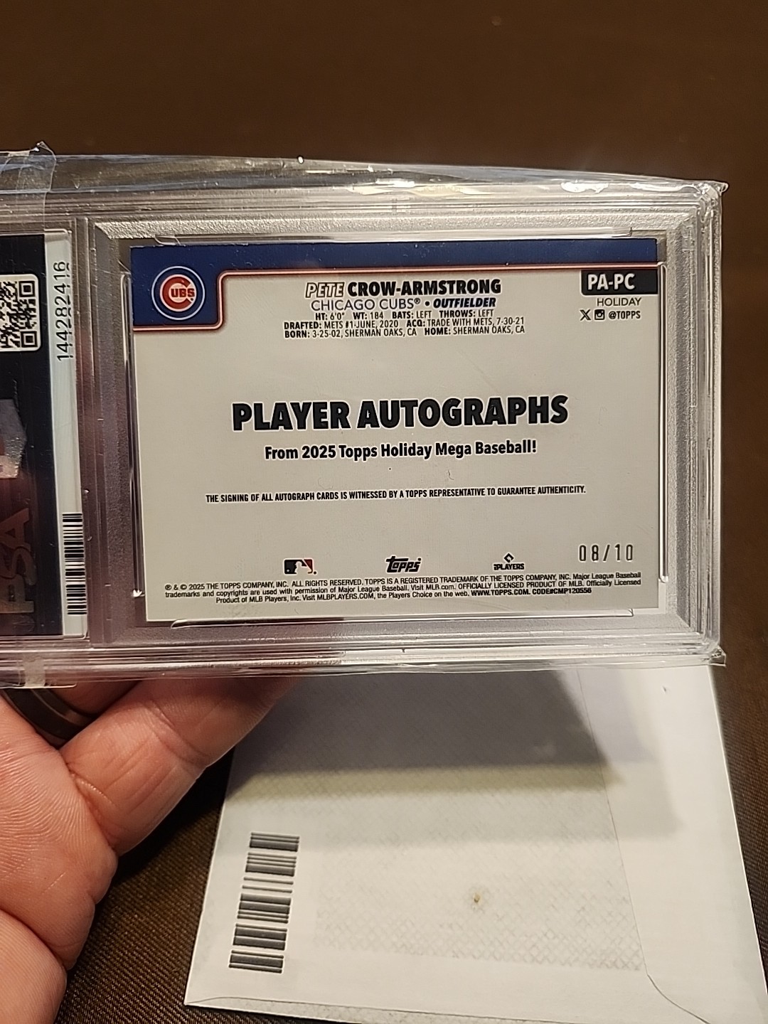 2025 Topps Holiday Mega Pete Crow Armstrong Player Auto Red Glitter SP 8/10 !