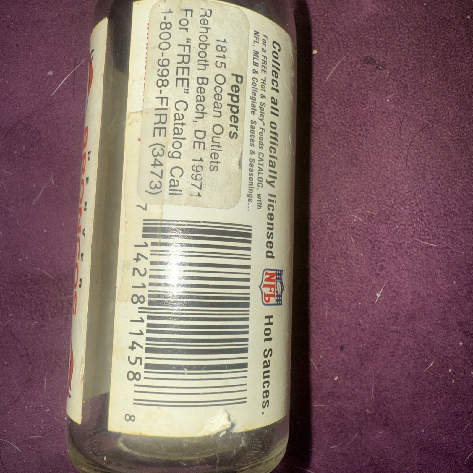 RARE Vintage NFL Denver Broncos Official Team Hot Sauce 5oz Empty.