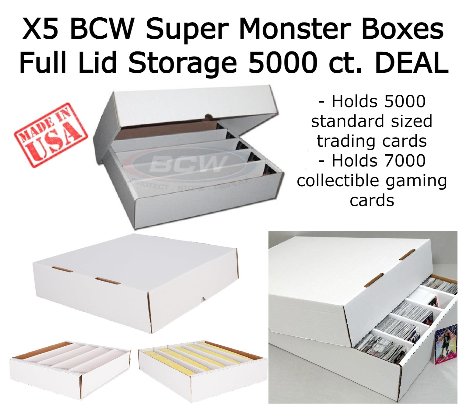 X5 BCW Quality 5000 Count Super Monster FULL LID Trading Card Slab Storage Boxes
