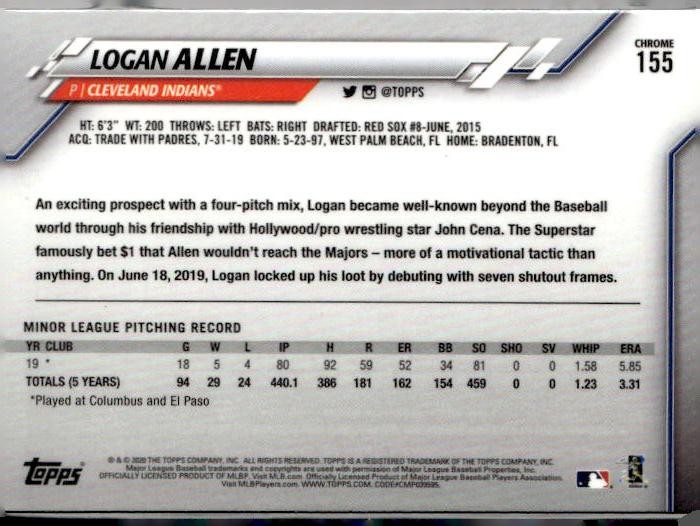 2020 Topps Chrome #155 Logan Allen Prism Refractor