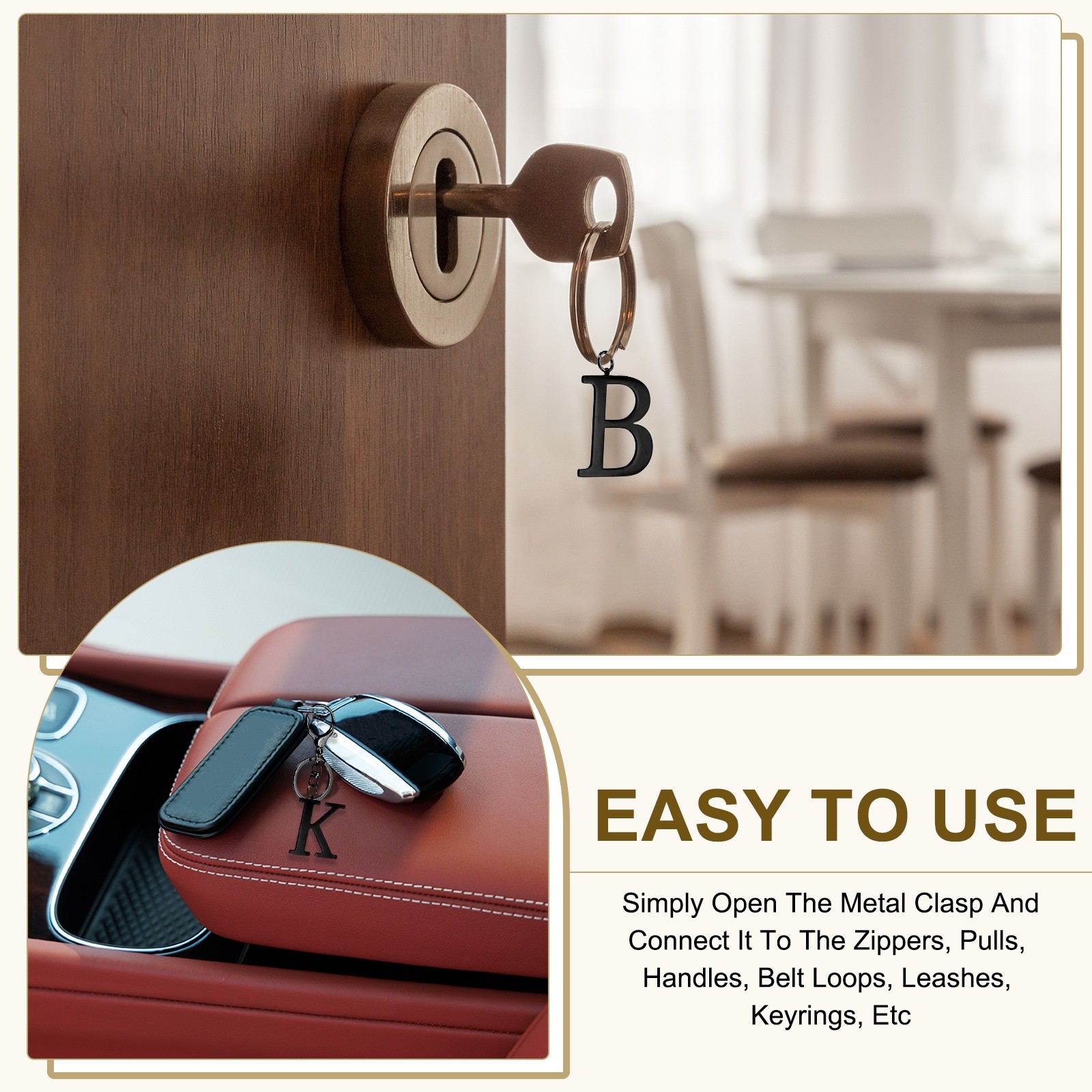 Initial Letter Keychain, 1PCS Key Chain Stainless Steel, Black ( Letter R)