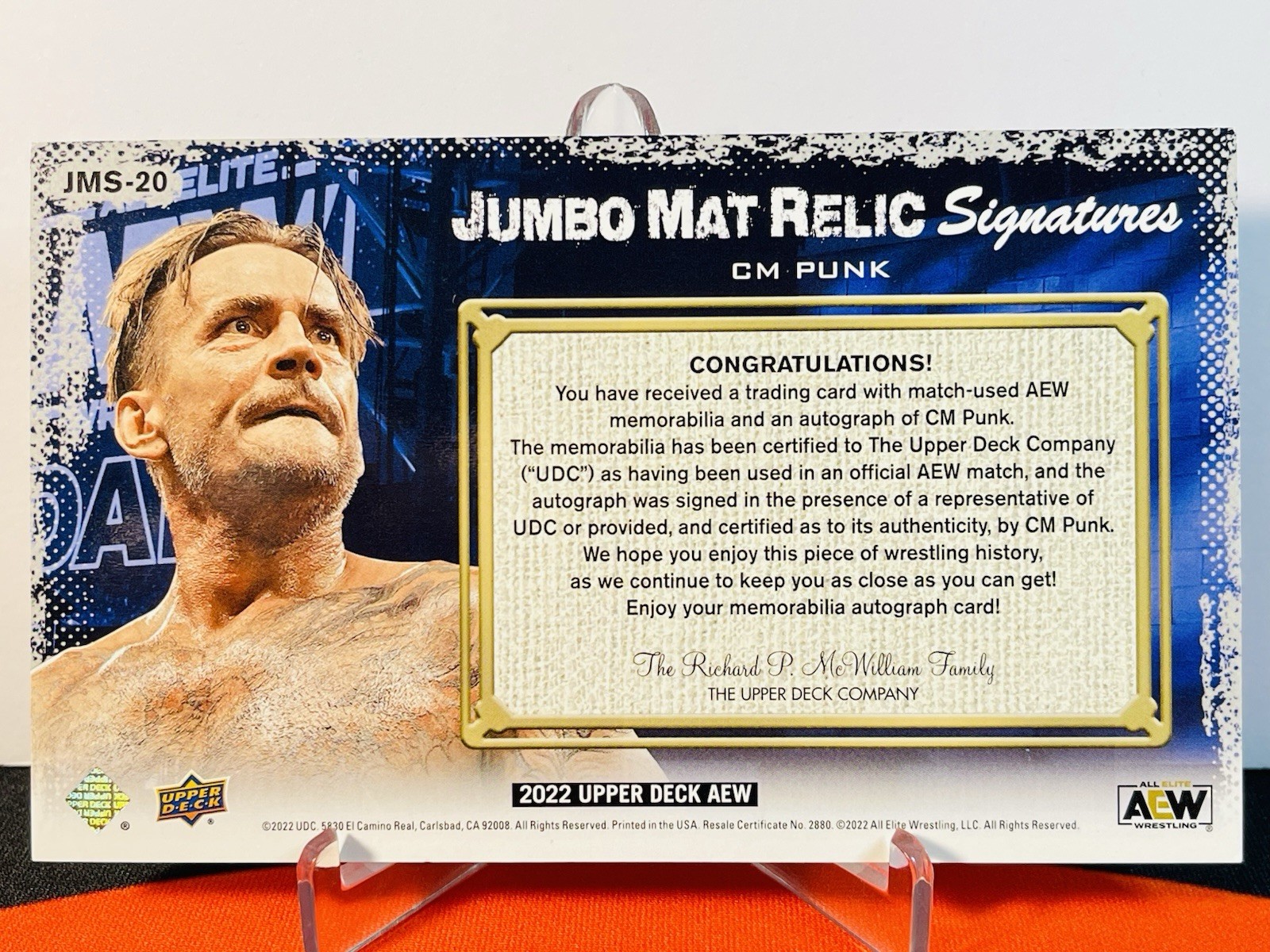 2022 Upper Deck AEW CM Punk Auto Jumbo Mat Relic Achievement /15 WWE ROH SP Read