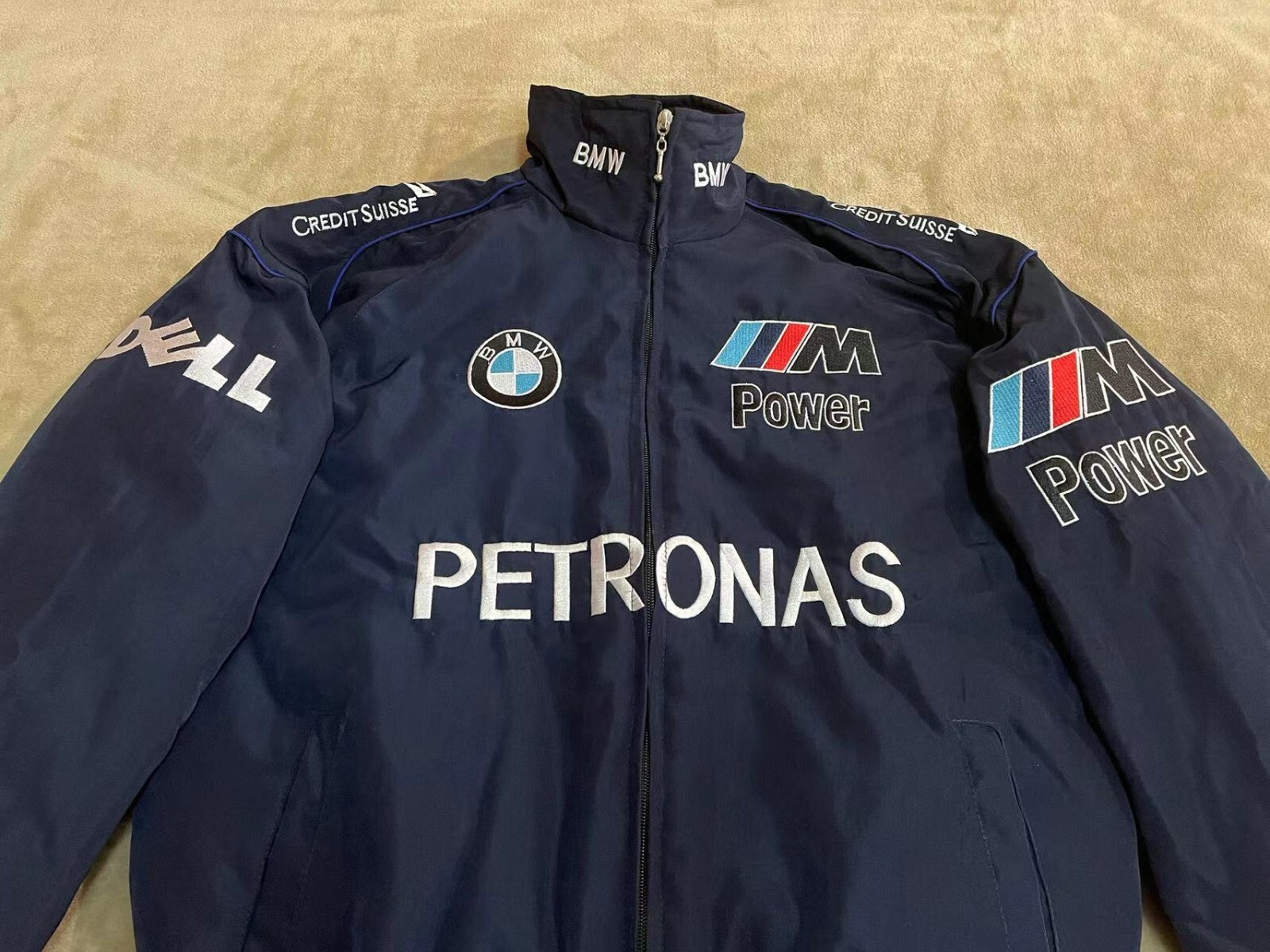 Unisex Adult Racing Navy Jacket Embroidered Patches Cotton Padded M Power M-2XL