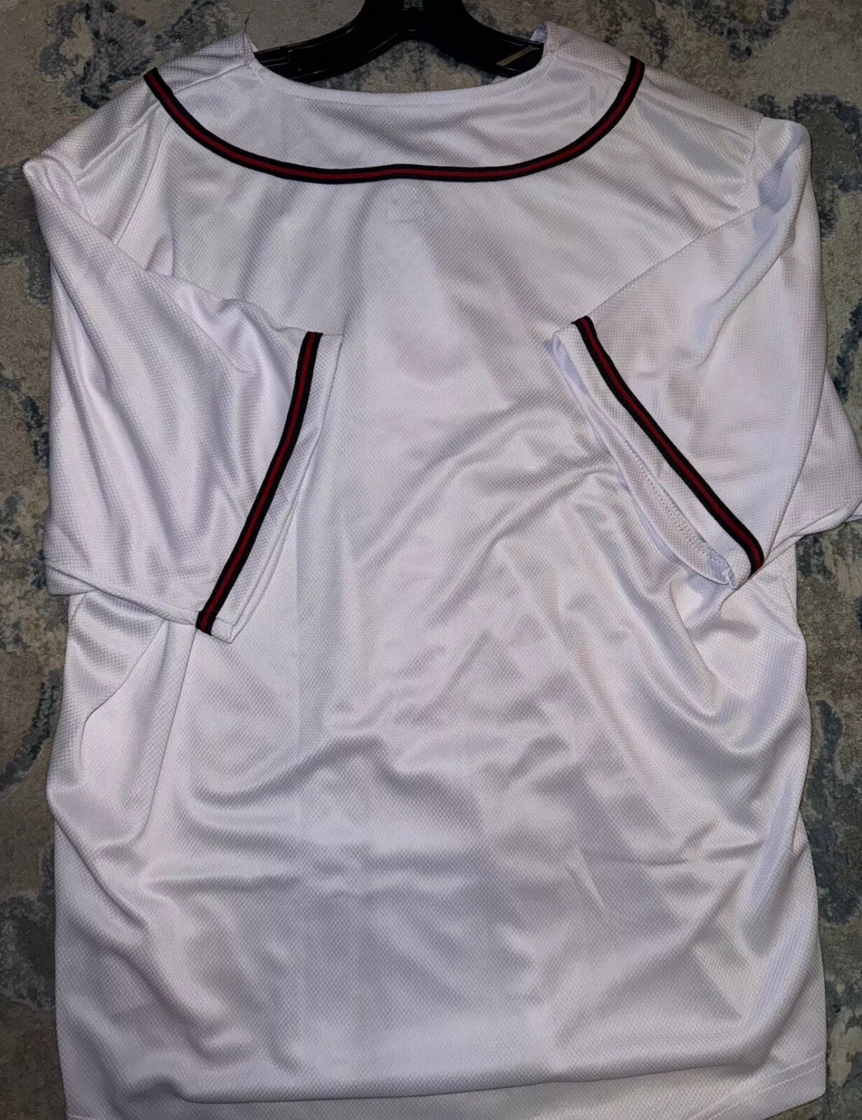 OT Sports Mens White and Red/Black Stripes Button Up Baseball Jersey Size XL