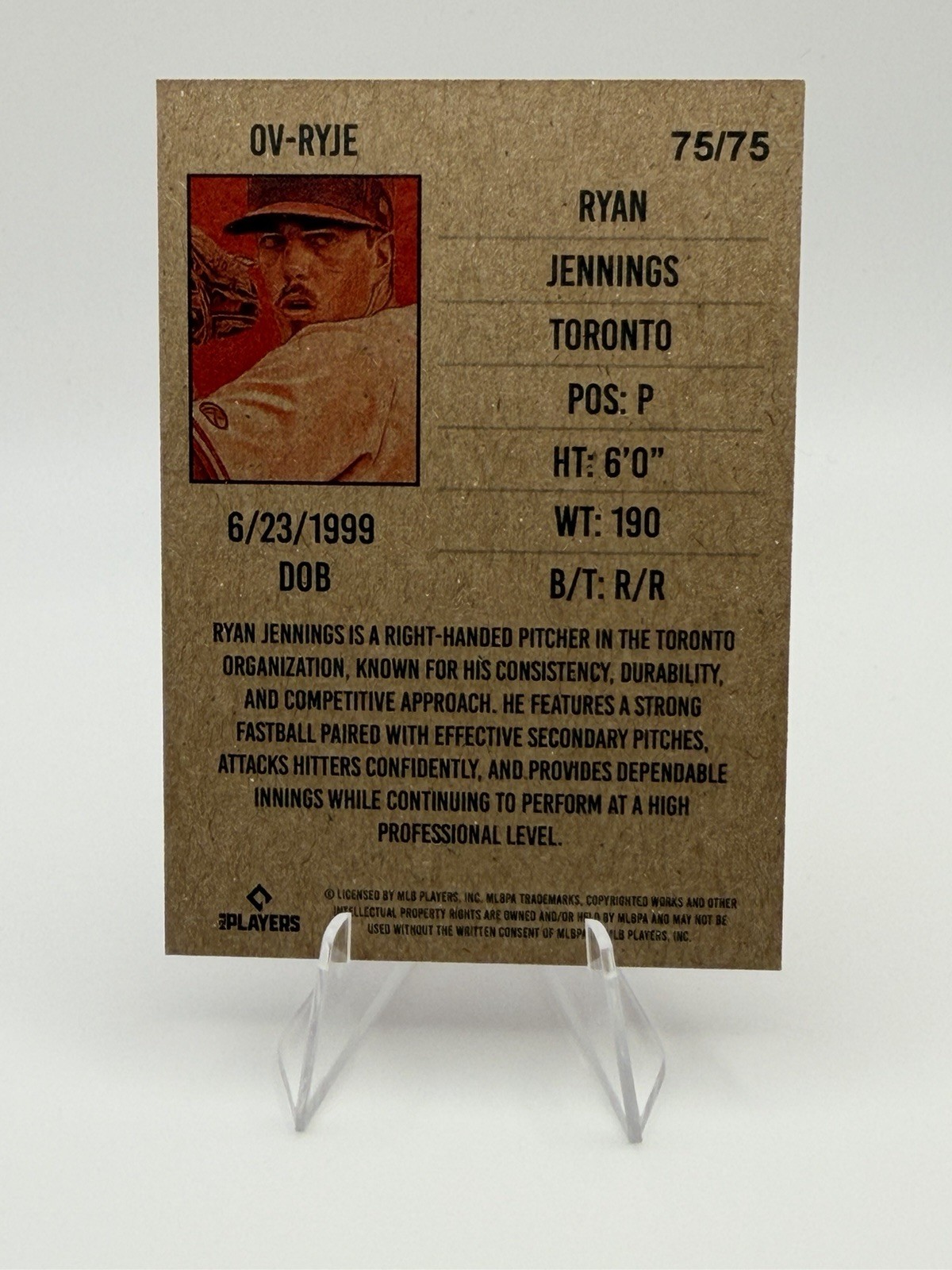 2026 Onyx Vintage Ryan Jennings #OV-RYJE Orange Border /75 Toronto Blue Jays