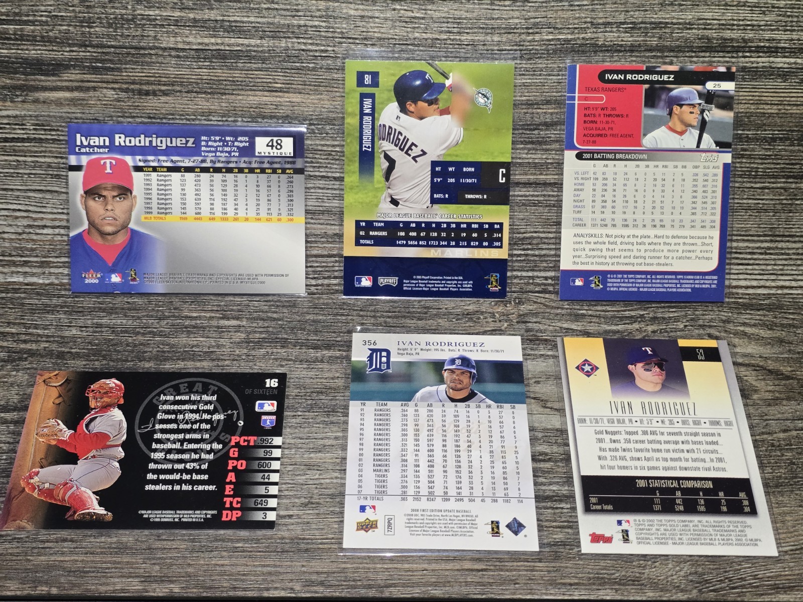 6 CARD LOT Ivan Rodriguez Rangers Tigers – 1995 – 2008 All NEAR MINT OR +