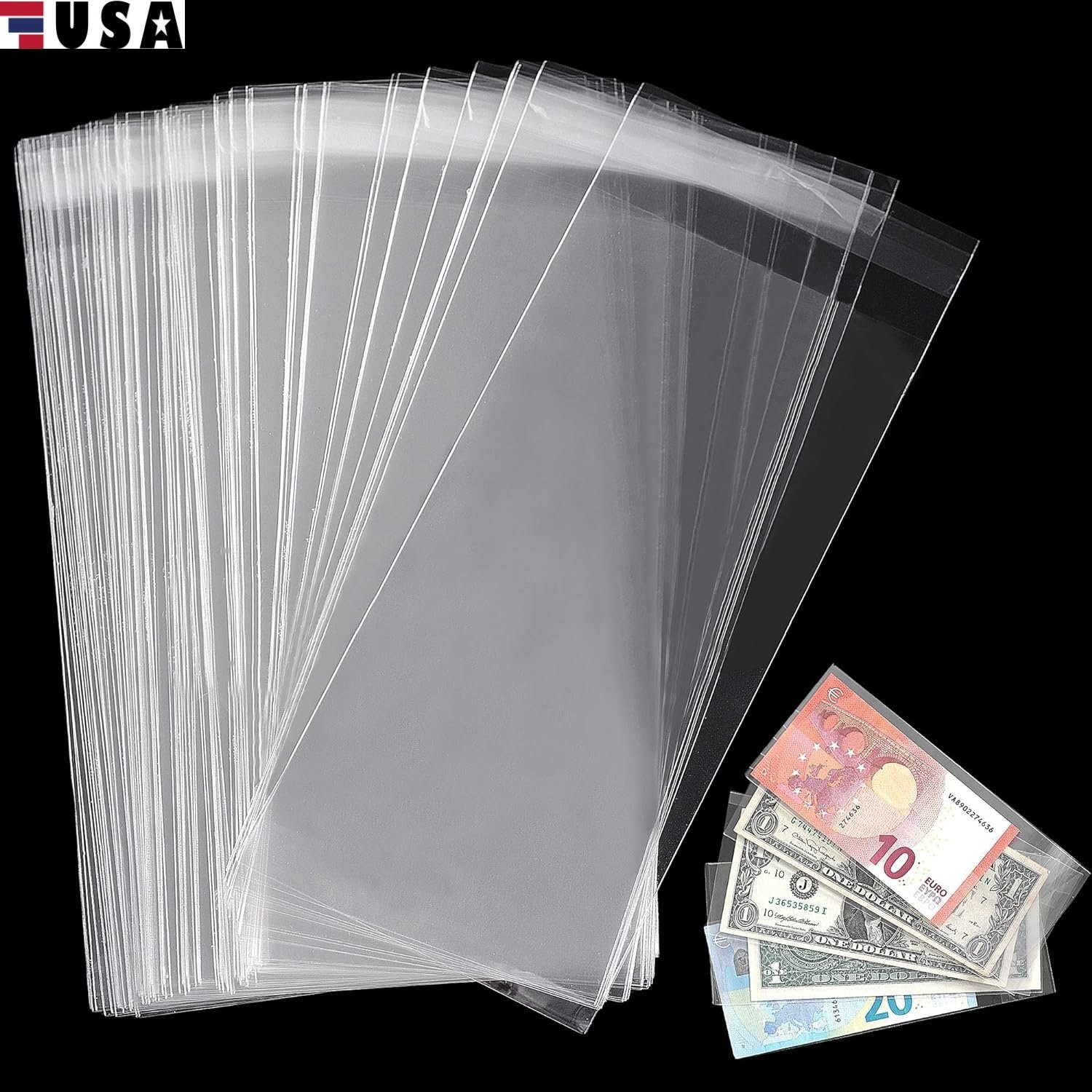200×Currency Sleeves Paper Money Bill Holder Banknote Storage Collection Sleeves